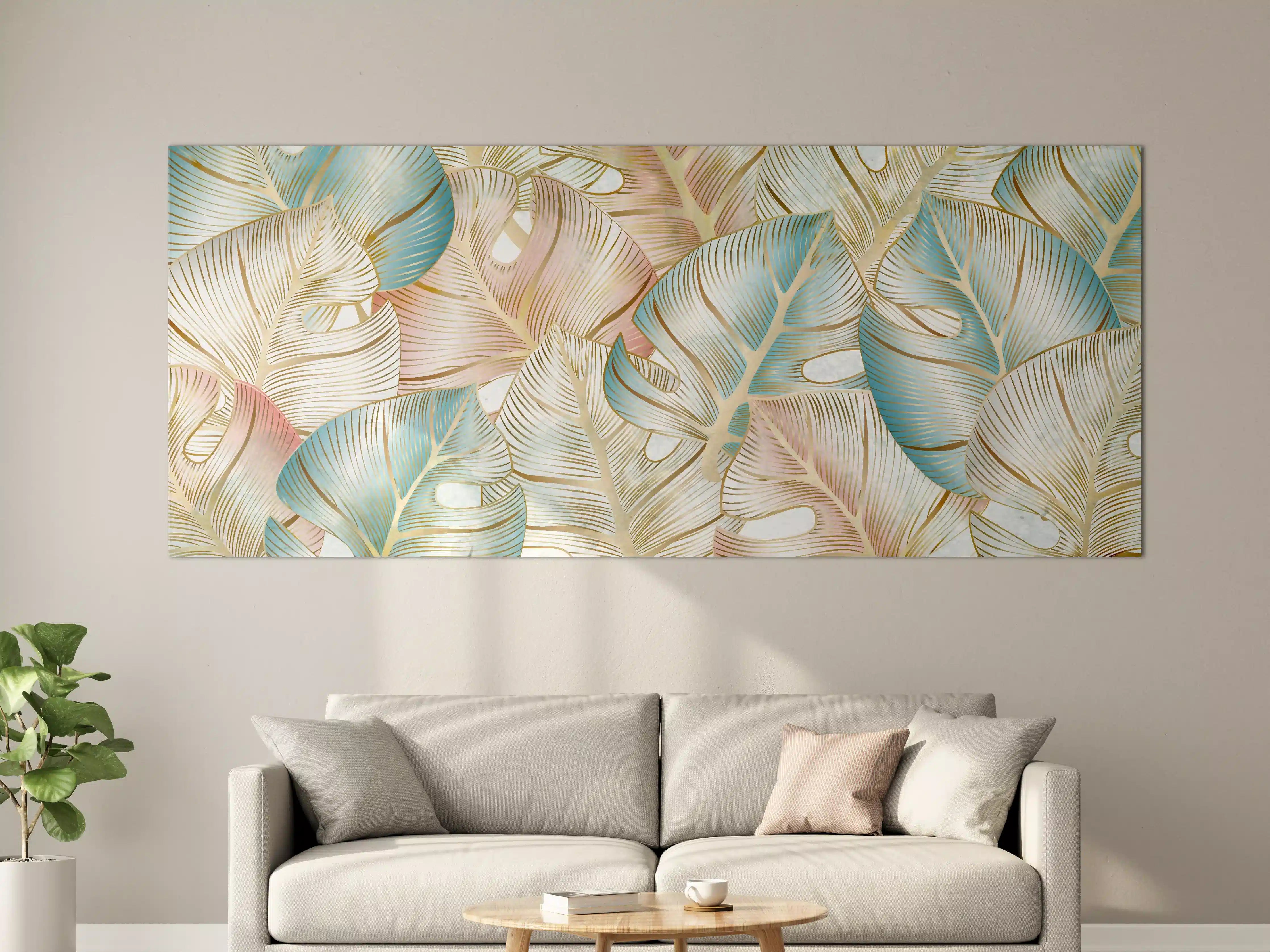 Große Wandbilder - Pastellfarbenes Blattmuster Design