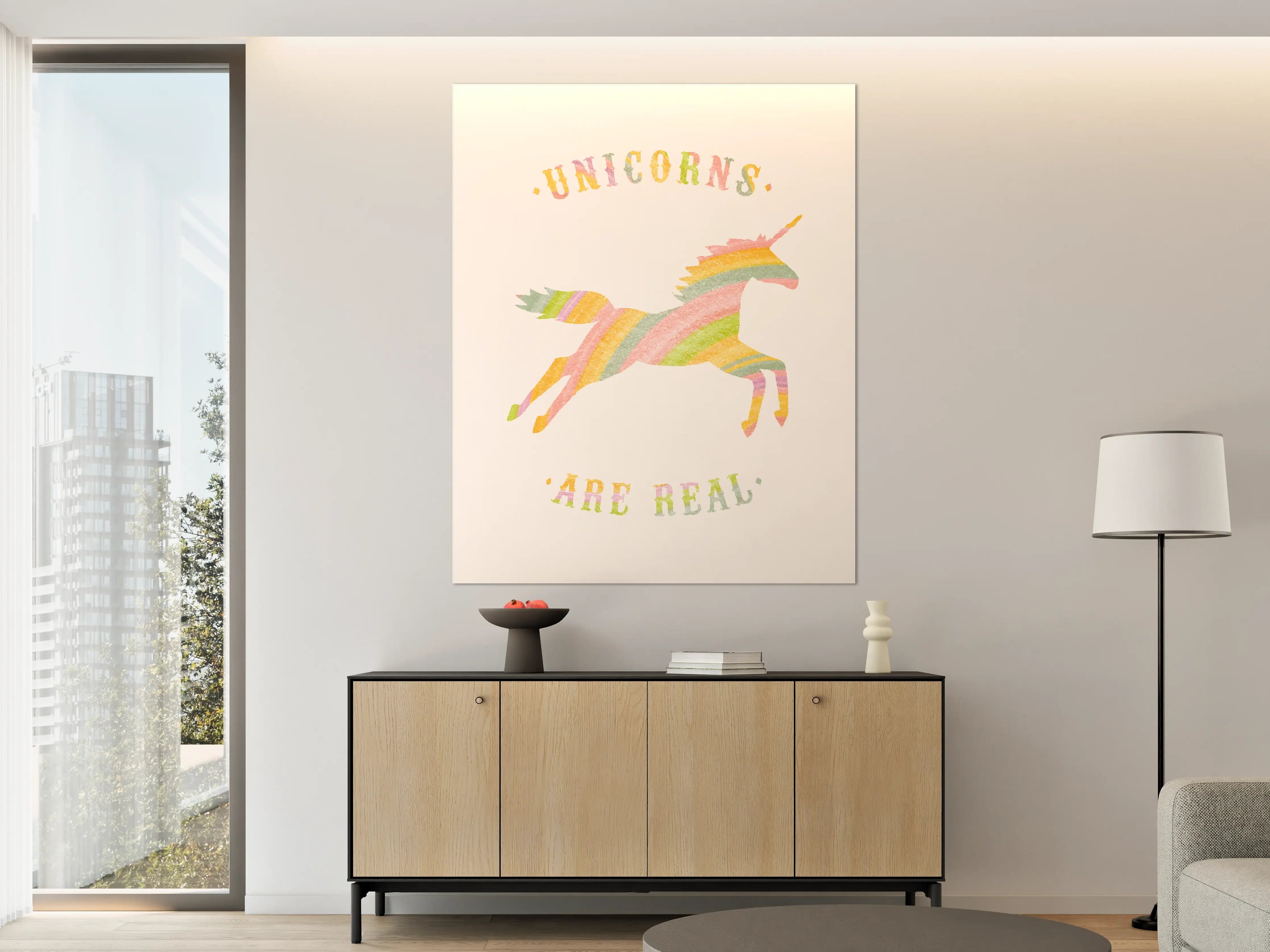 Große Wandbilder - Pastellfarbenes Einhorn mit buntem Regenbogen-Horn