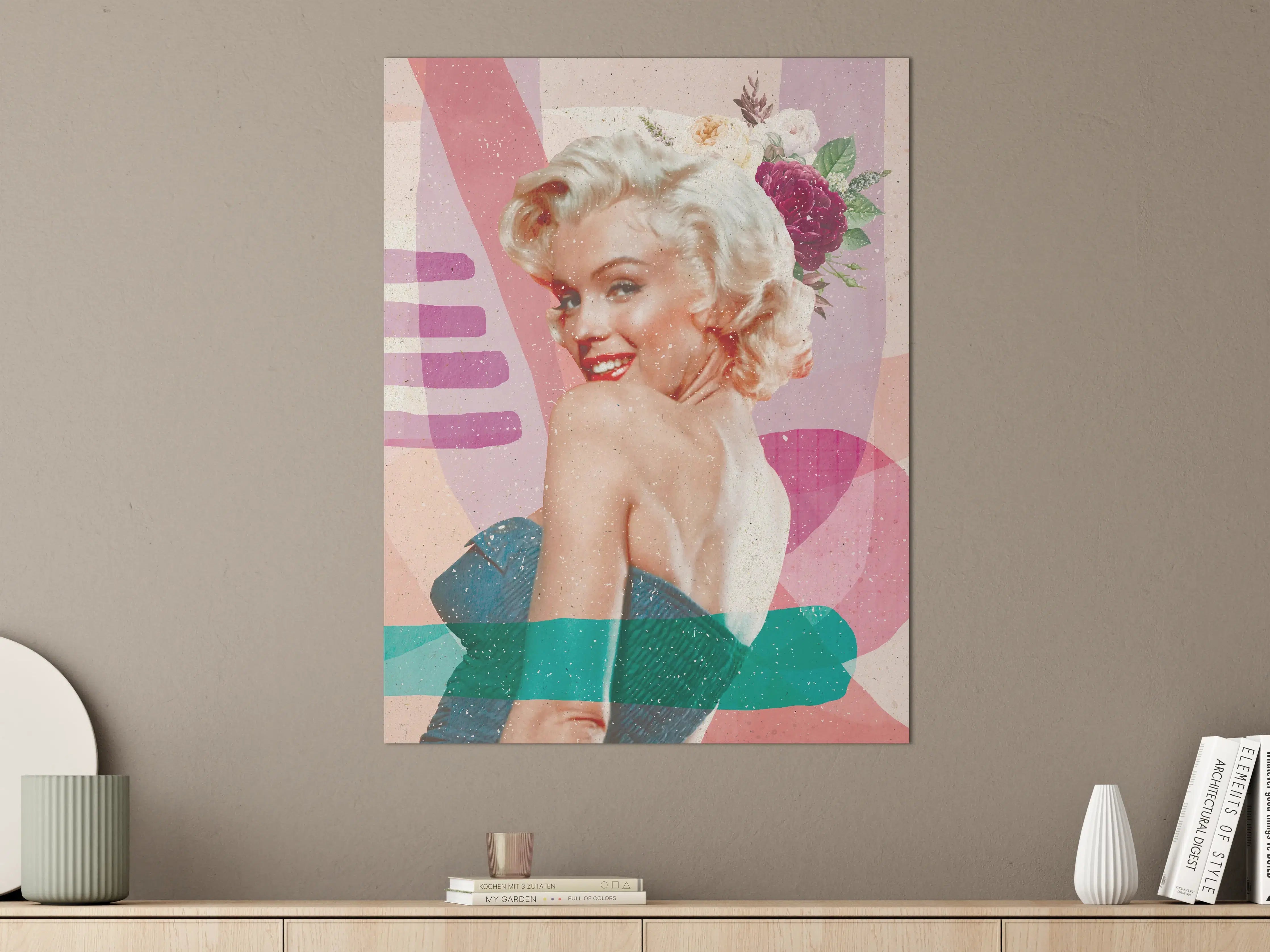 Große Wandbilder - Pin-up Marilyn Monroe mit Blumen zum Vintage-Look
