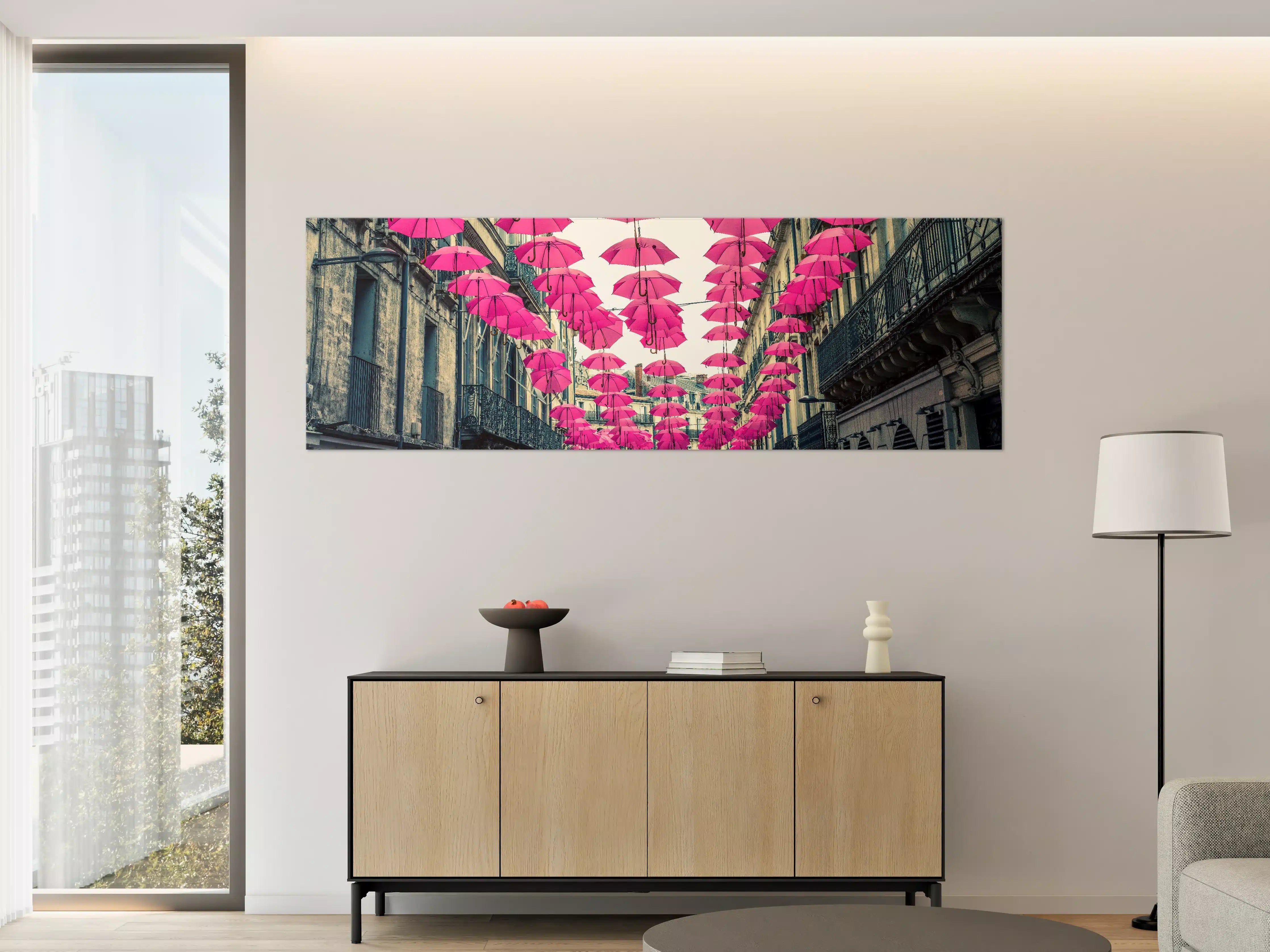 Große Wandbilder - Pinke Schirme Straßendekoration