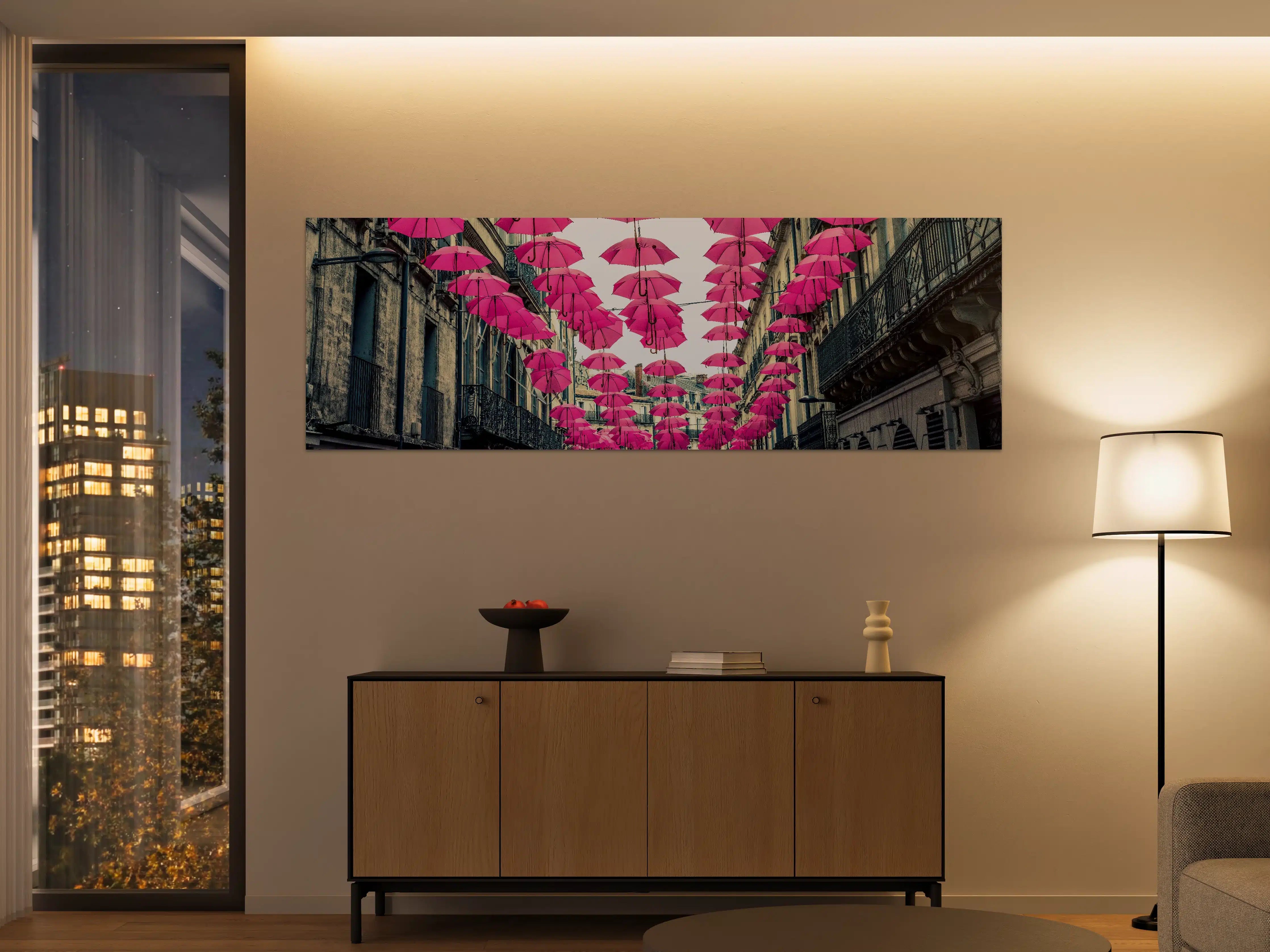Große Wandbilder - Pinke Schirme Straßendekoration