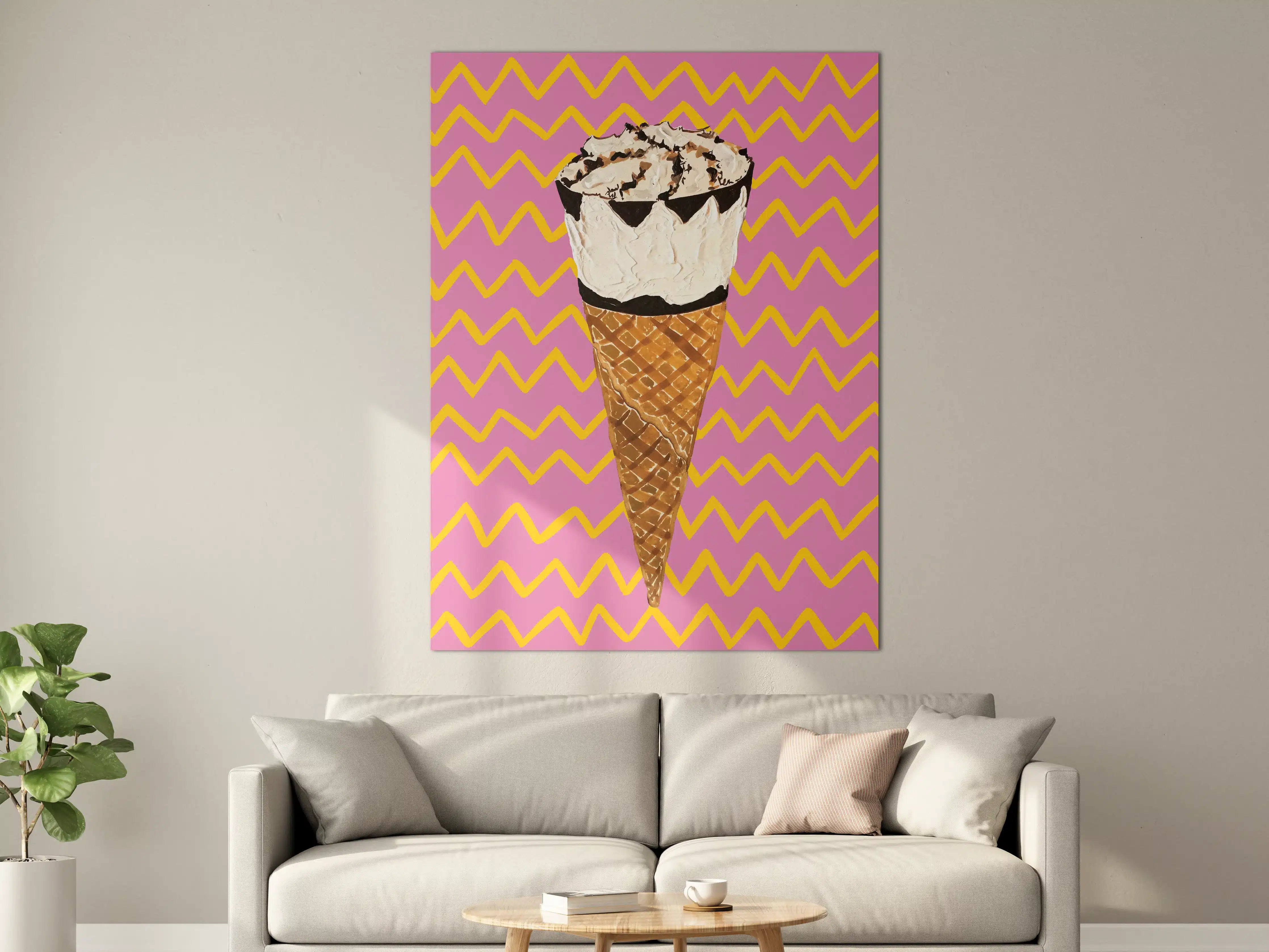 Große Wandbilder - Pinkes Cornetto Eis - Gemälde