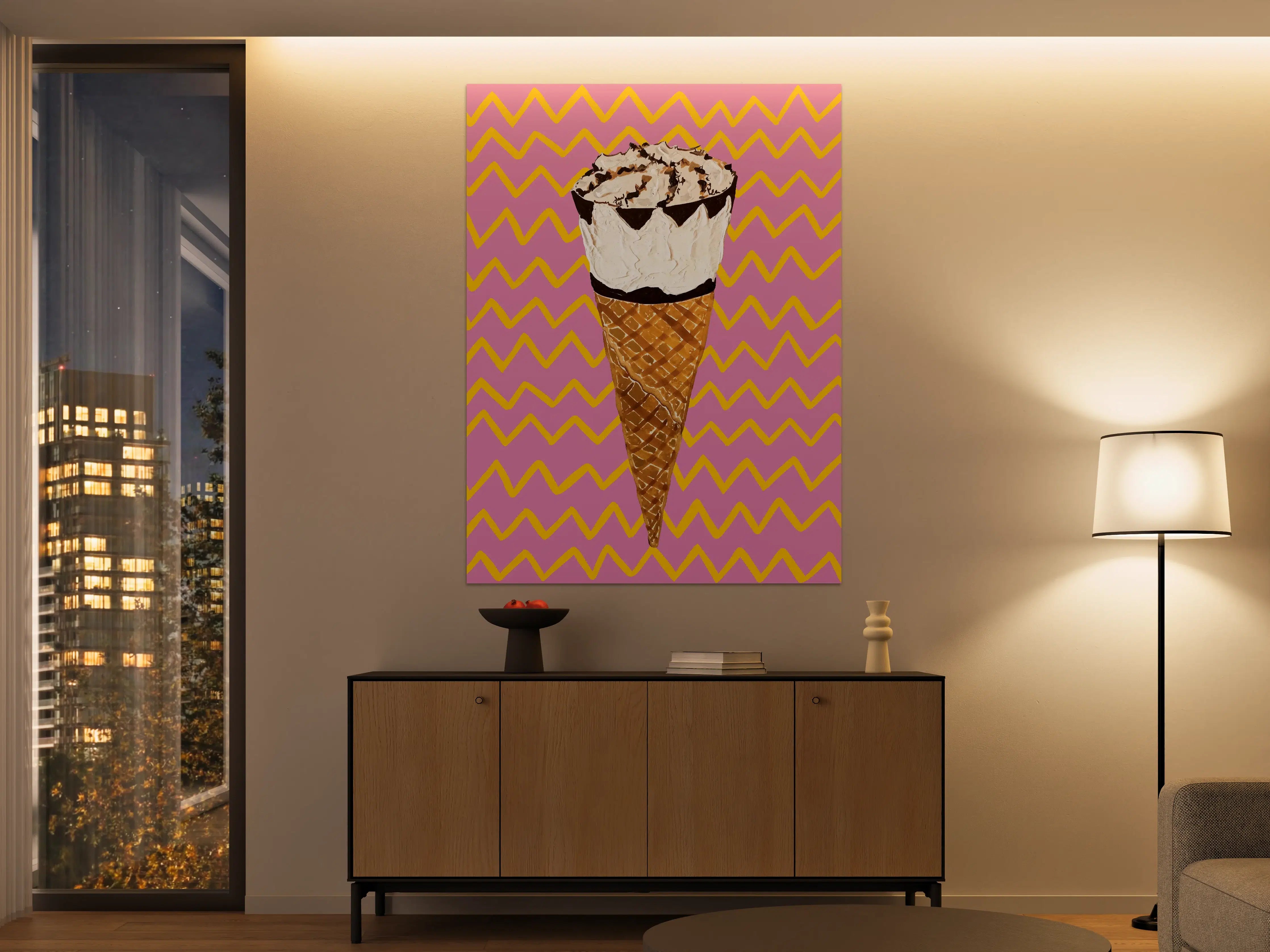 Große Wandbilder - Pinkes Cornetto Eis - Gemälde