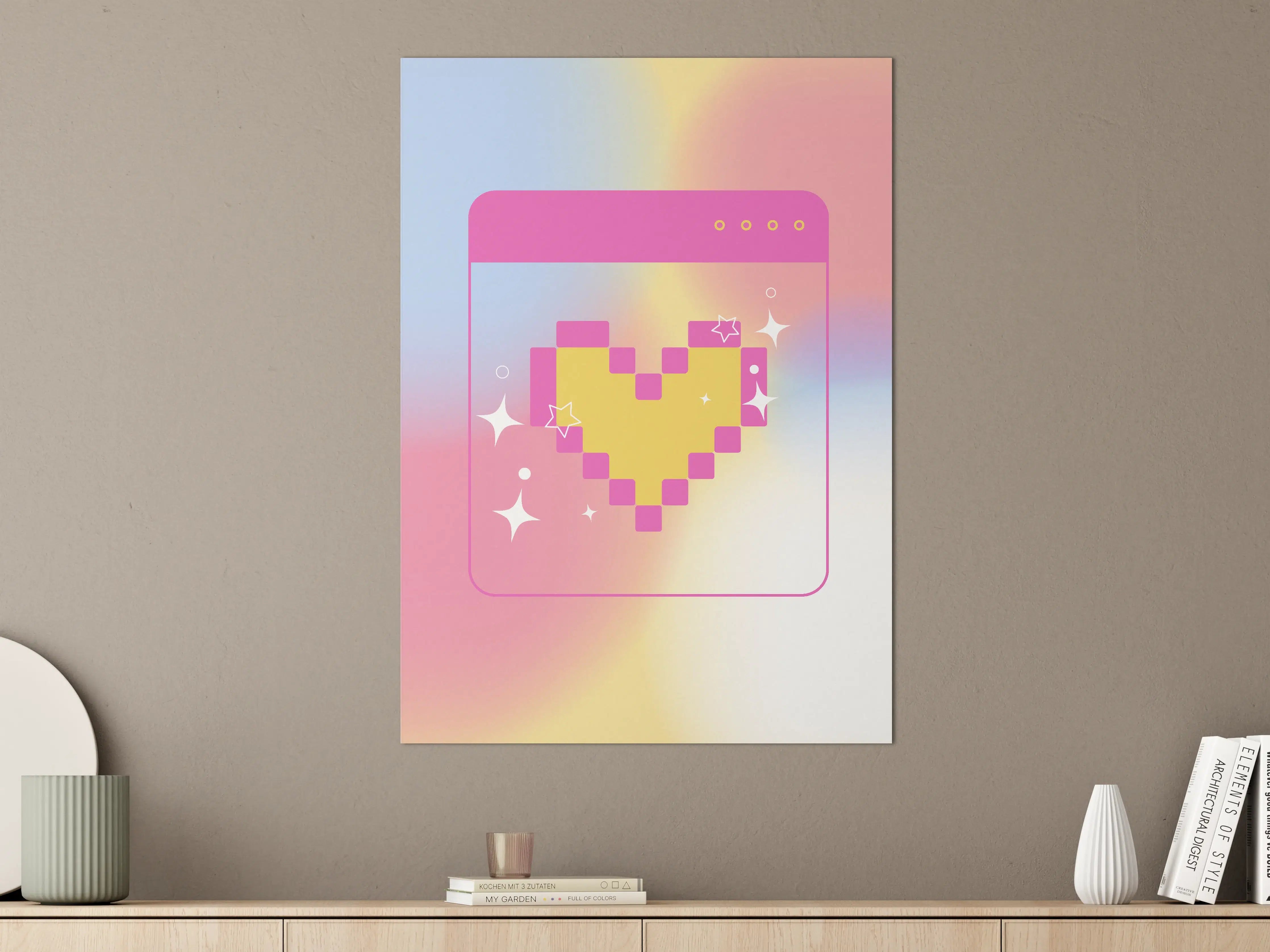 Große Wandbilder - Pixelherz im Pastell-Design