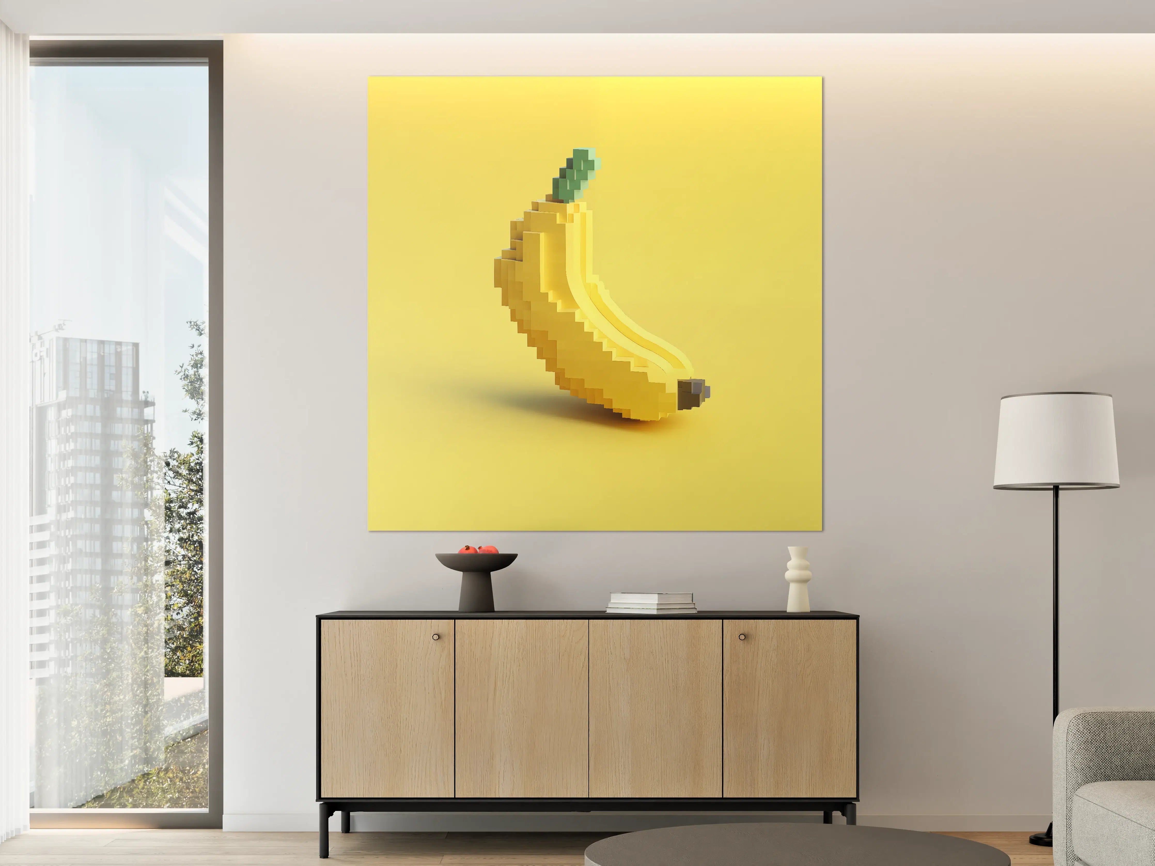 Große Wandbilder - Pixeliges Bananenbild in Gelb