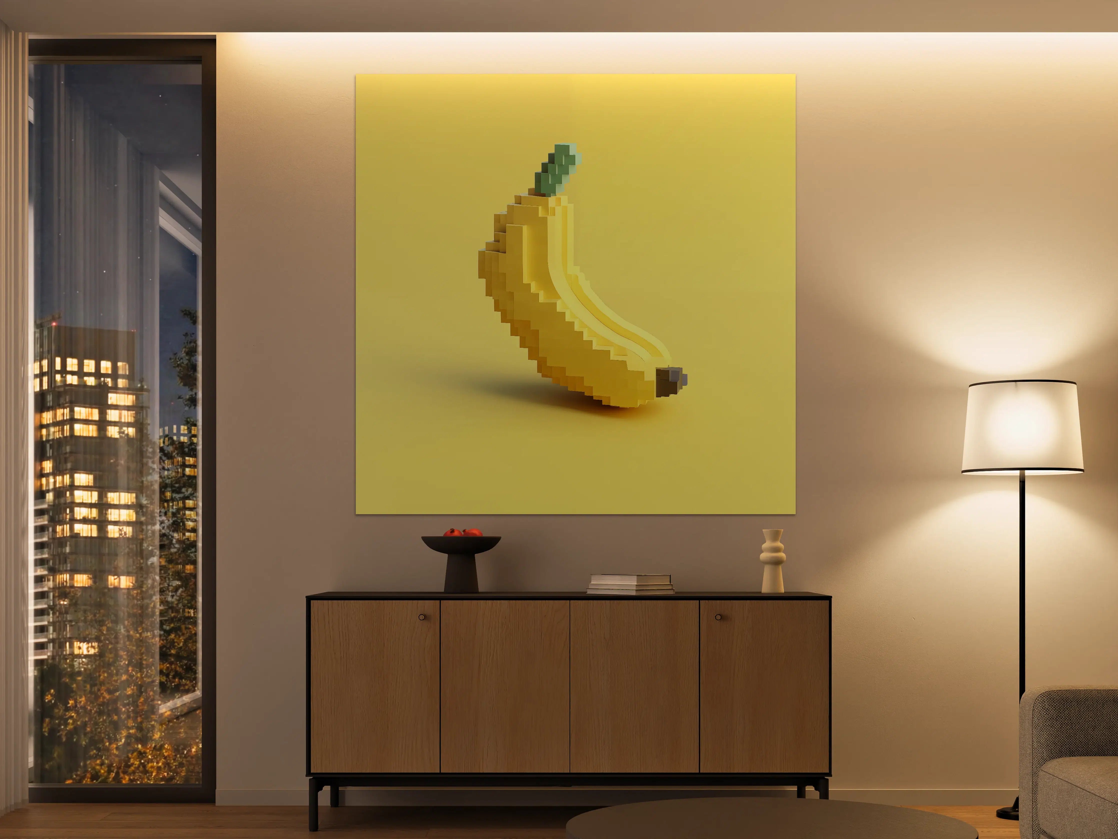 Große Wandbilder - Pixeliges Bananenbild in Gelb