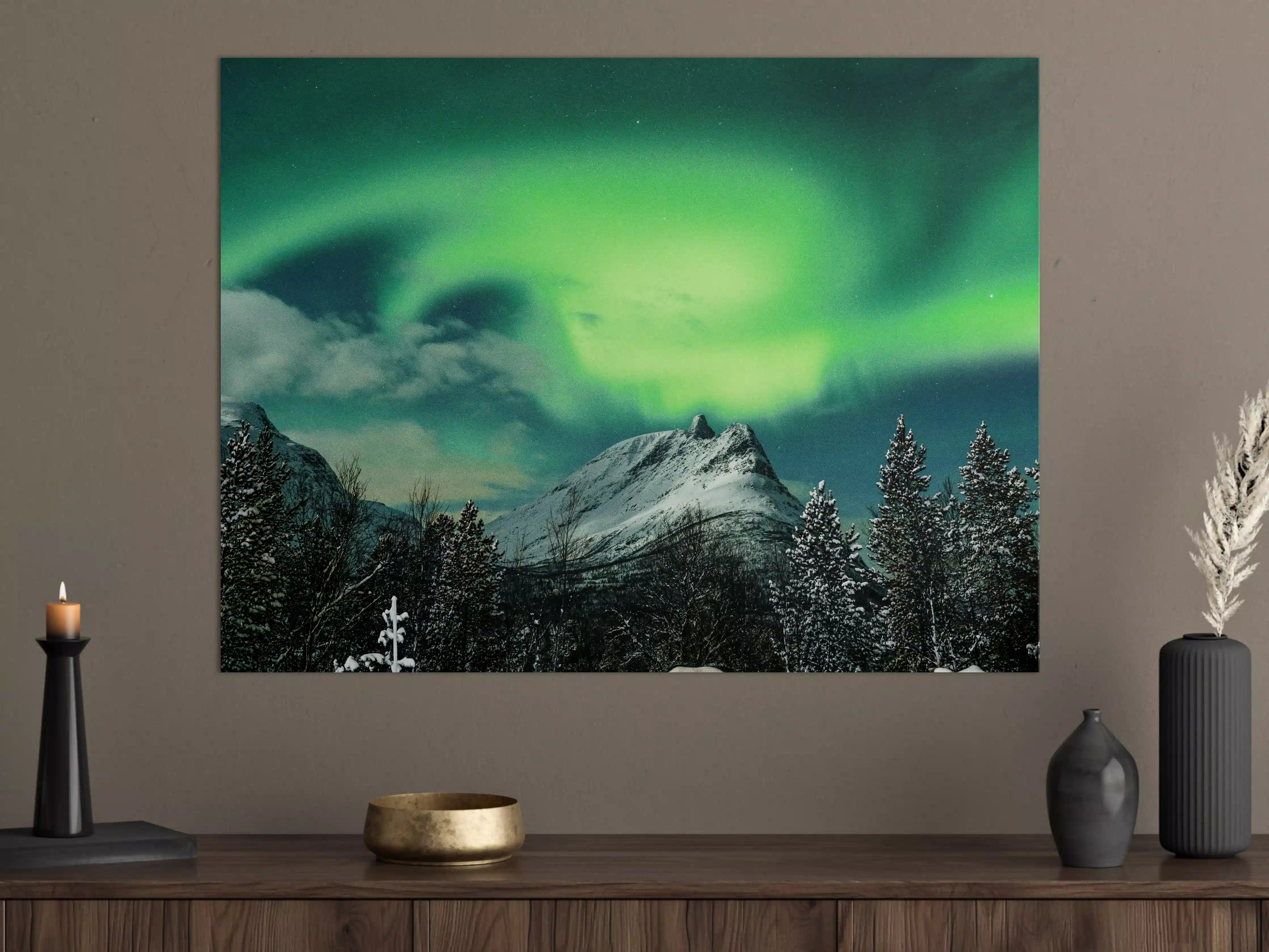 Große Wandbilder - Polarlichter über Berg in Nordnorwegen