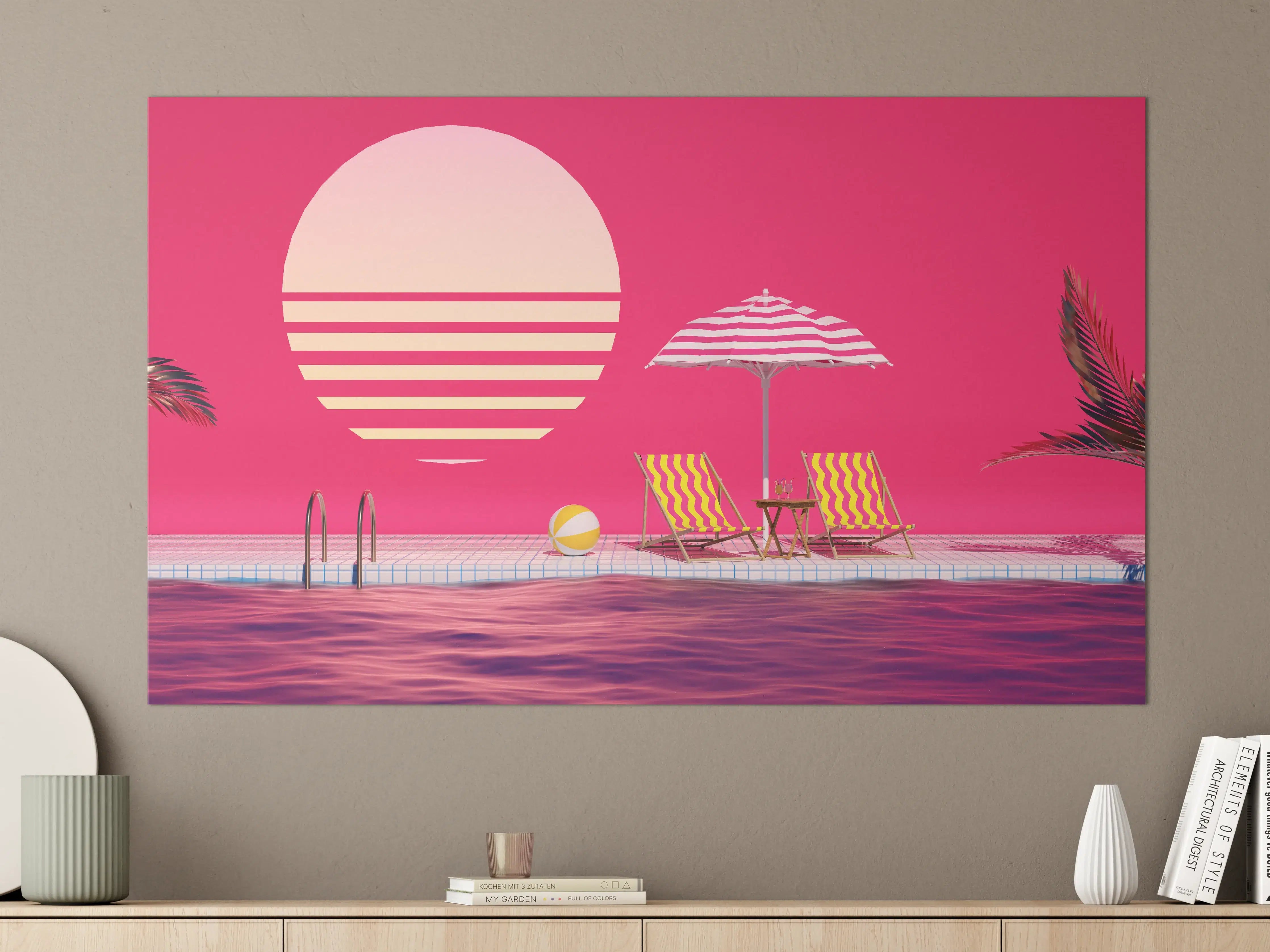 Große Wandbilder - Poolparty mit Tropendeko Rosa