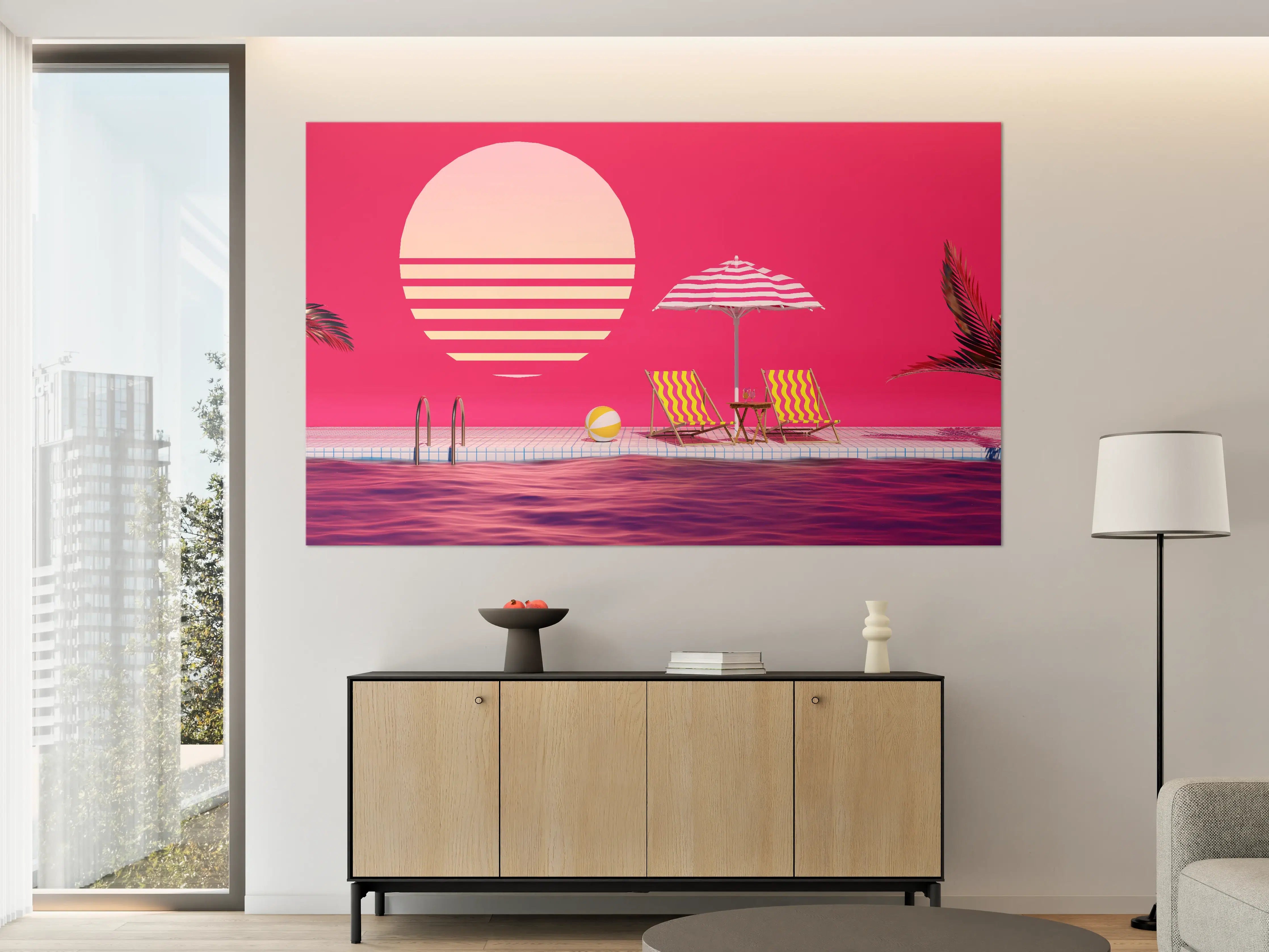 Große Wandbilder - Poolparty mit Tropendeko Rosa