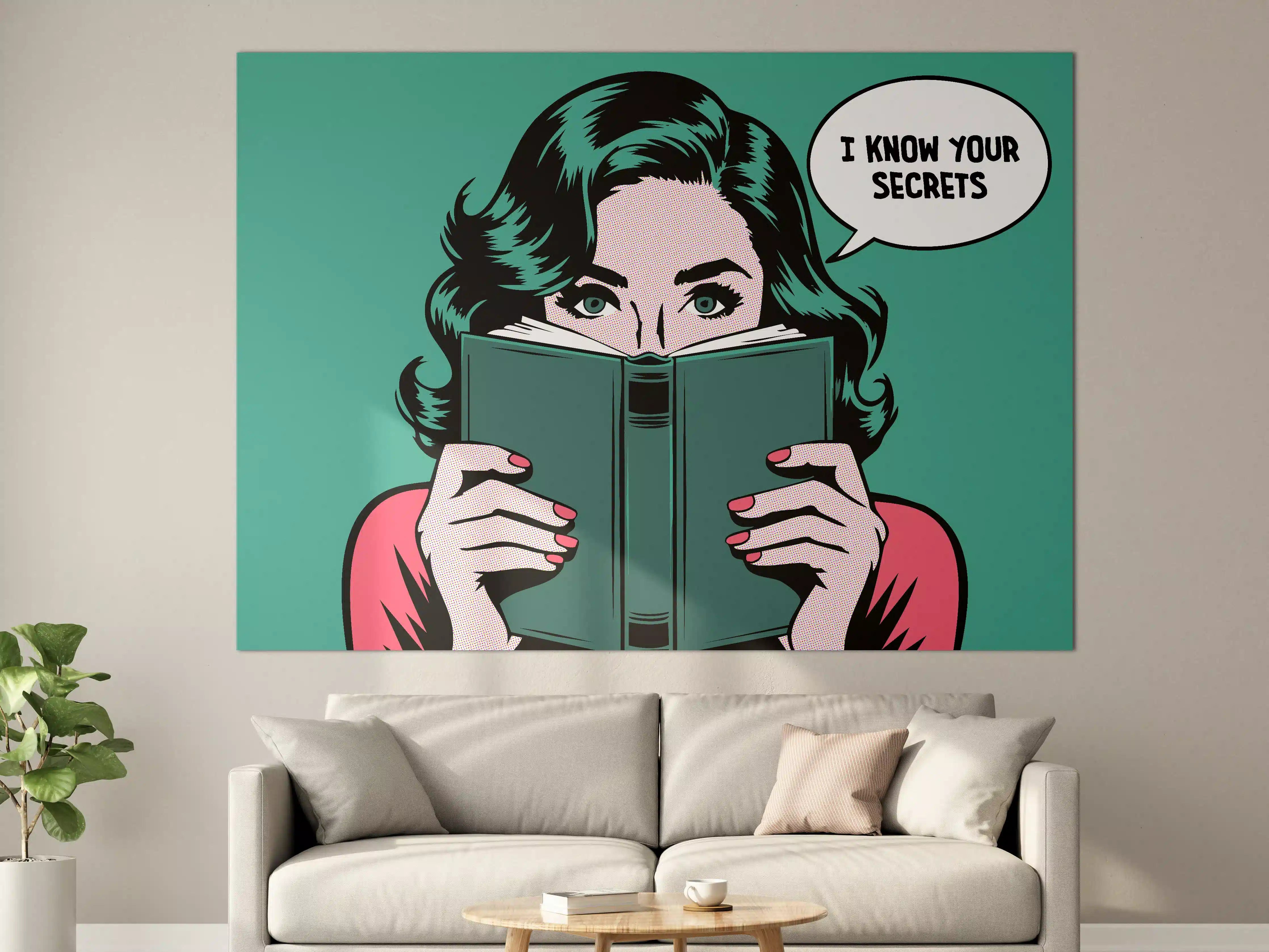 Große Wandbilder - Pop-Art Frau mit Buch, Geheimnis