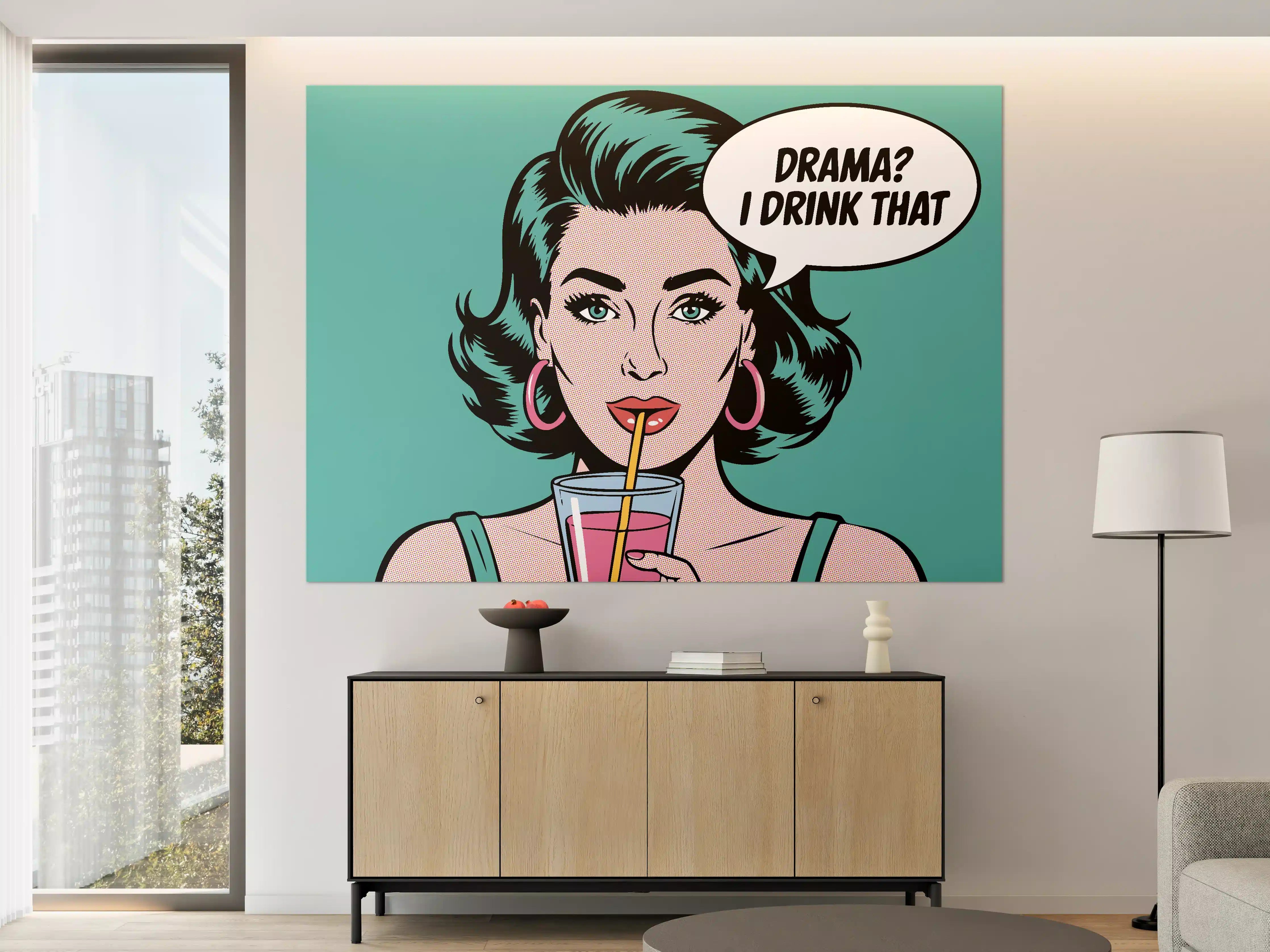 Große Wandbilder - Pop Art Frau mit Drink