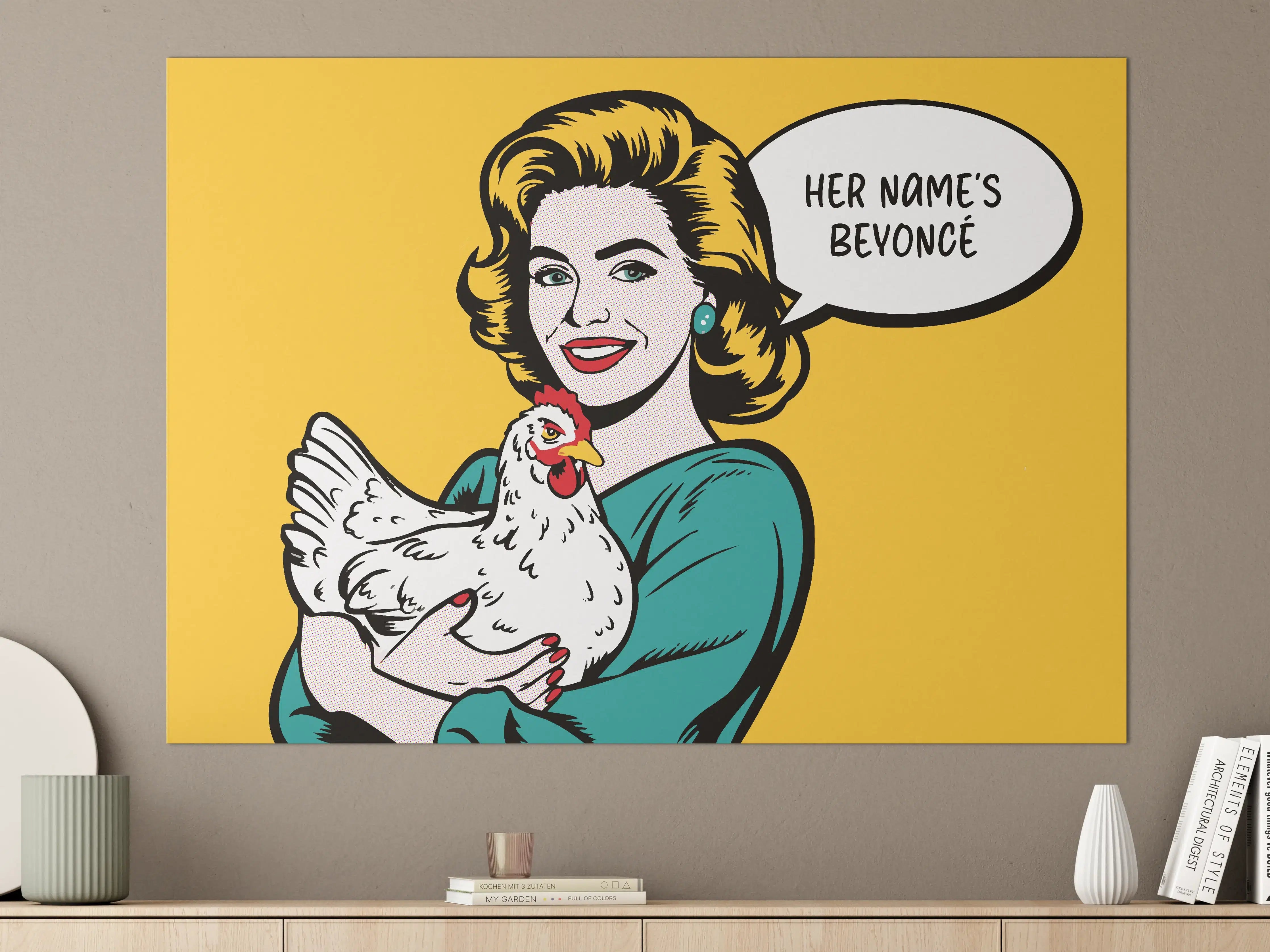 Große Wandbilder - Pop Art Frau mit Huhn