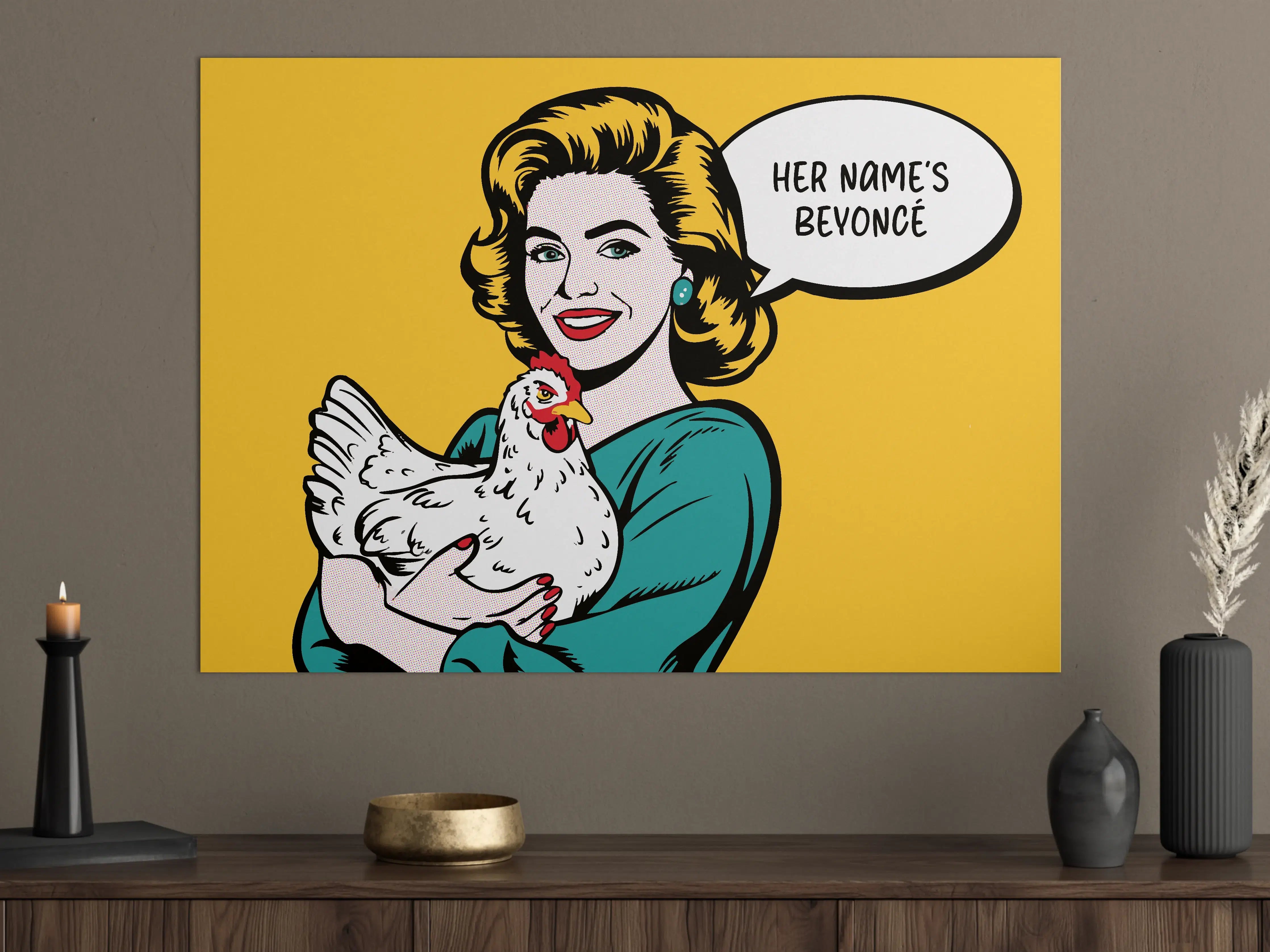 Große Wandbilder - Pop Art Frau mit Huhn