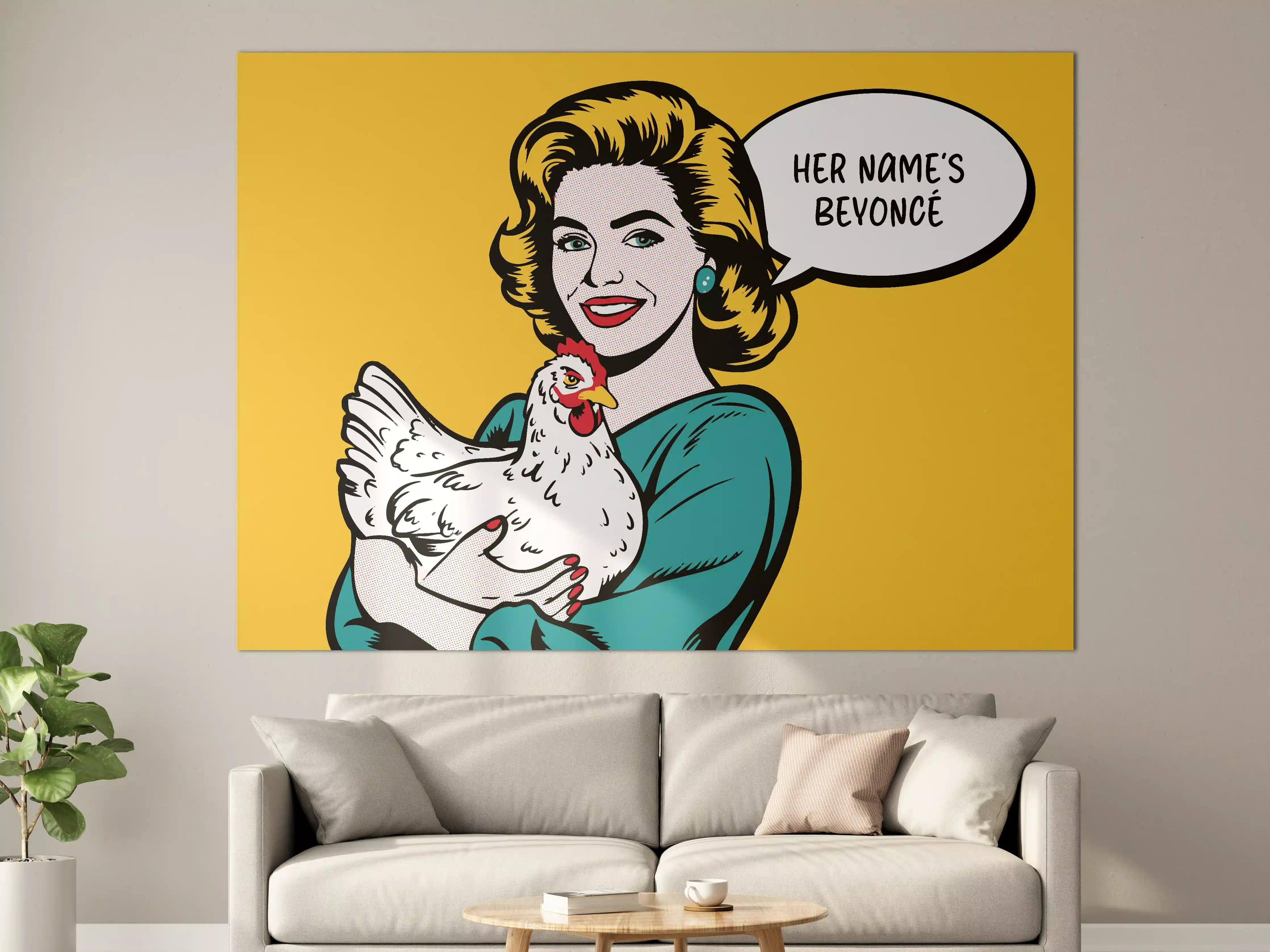 Große Wandbilder - Pop Art Frau mit Huhn