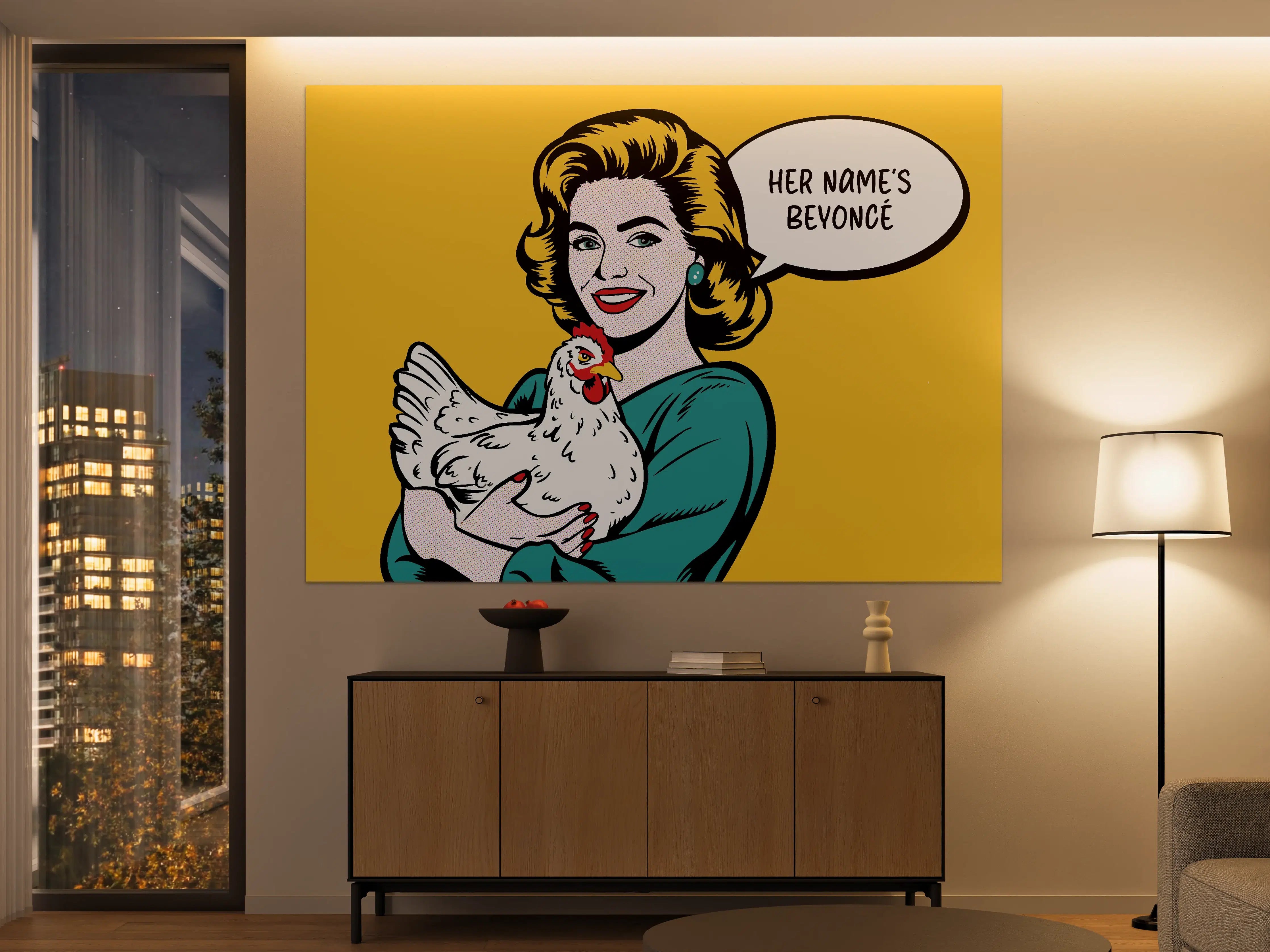 Große Wandbilder - Pop Art Frau mit Huhn