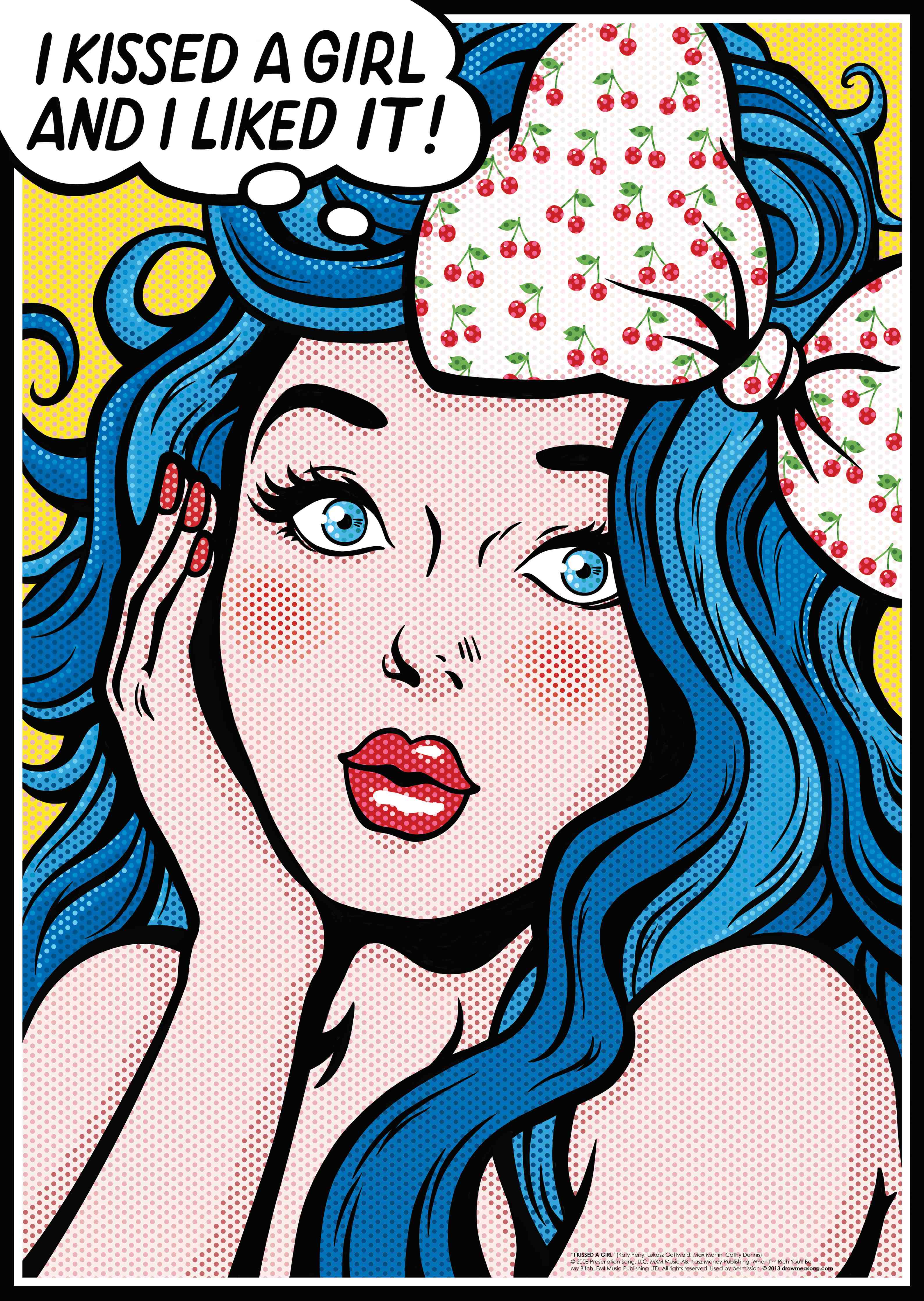 Große Wandbilder-Pop-Art Girl mit blauer Haarpracht