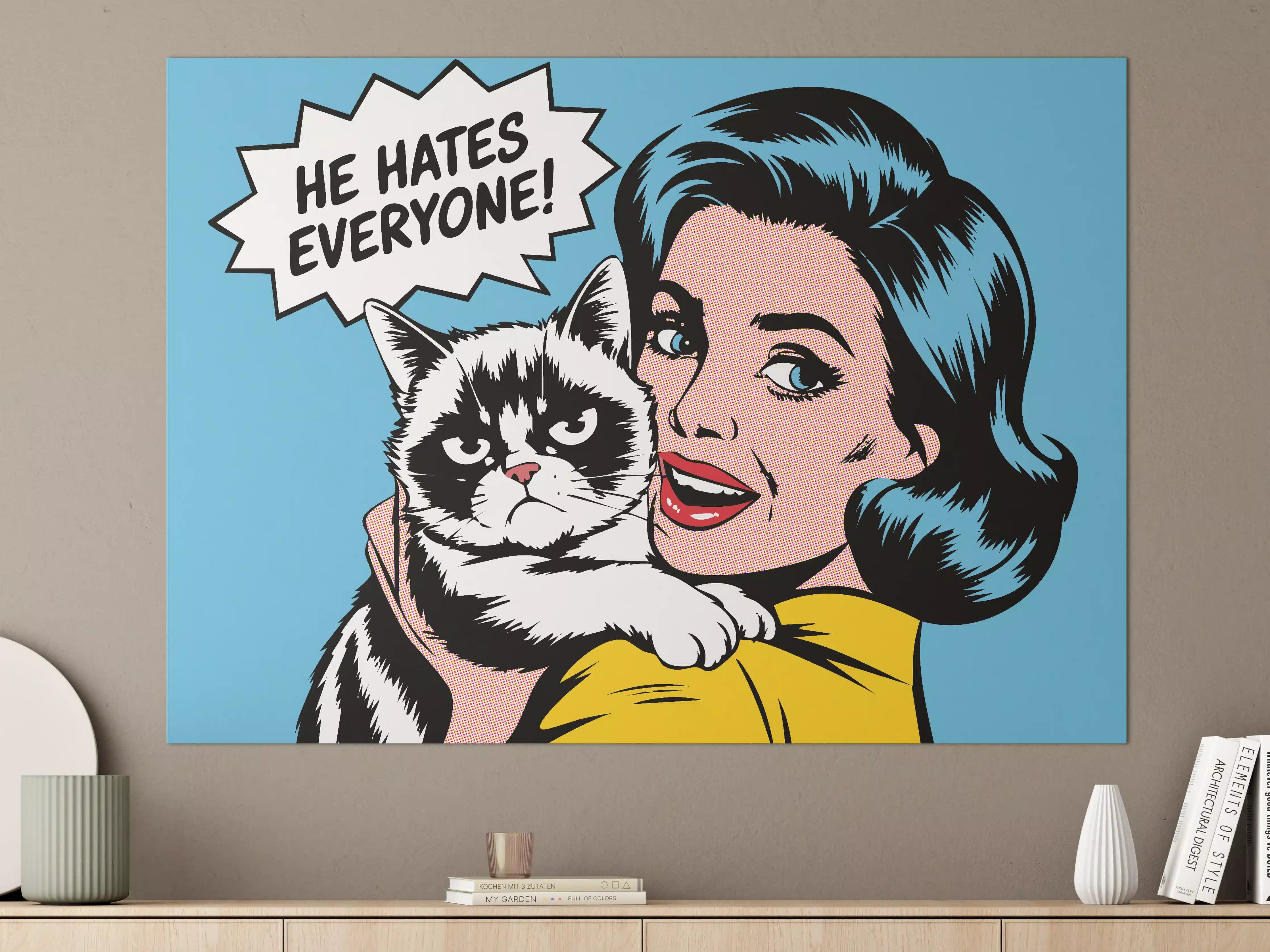 Große Wandbilder - Pop Art Katze mit Sprechblase