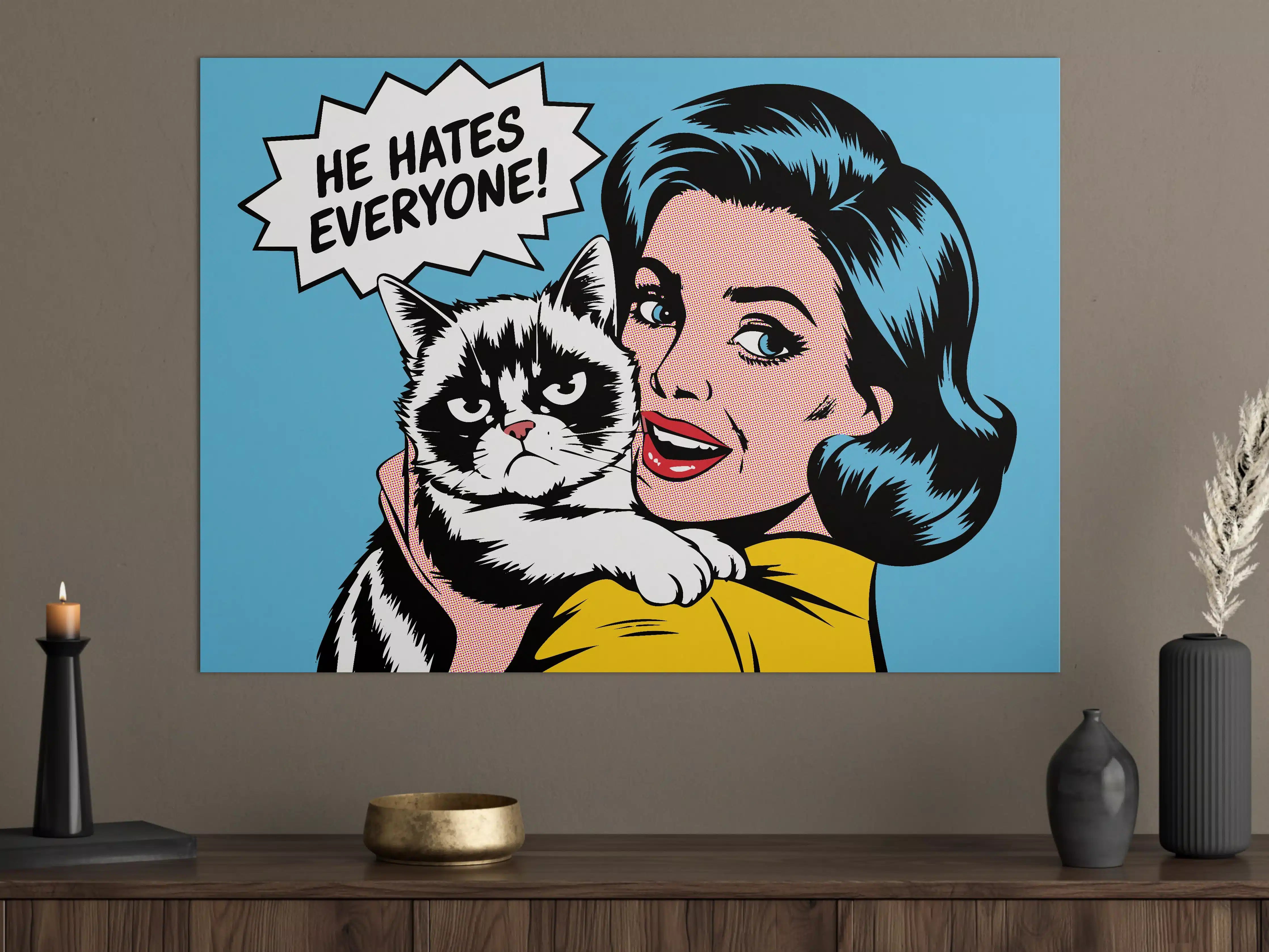 Große Wandbilder - Pop Art Katze mit Sprechblase