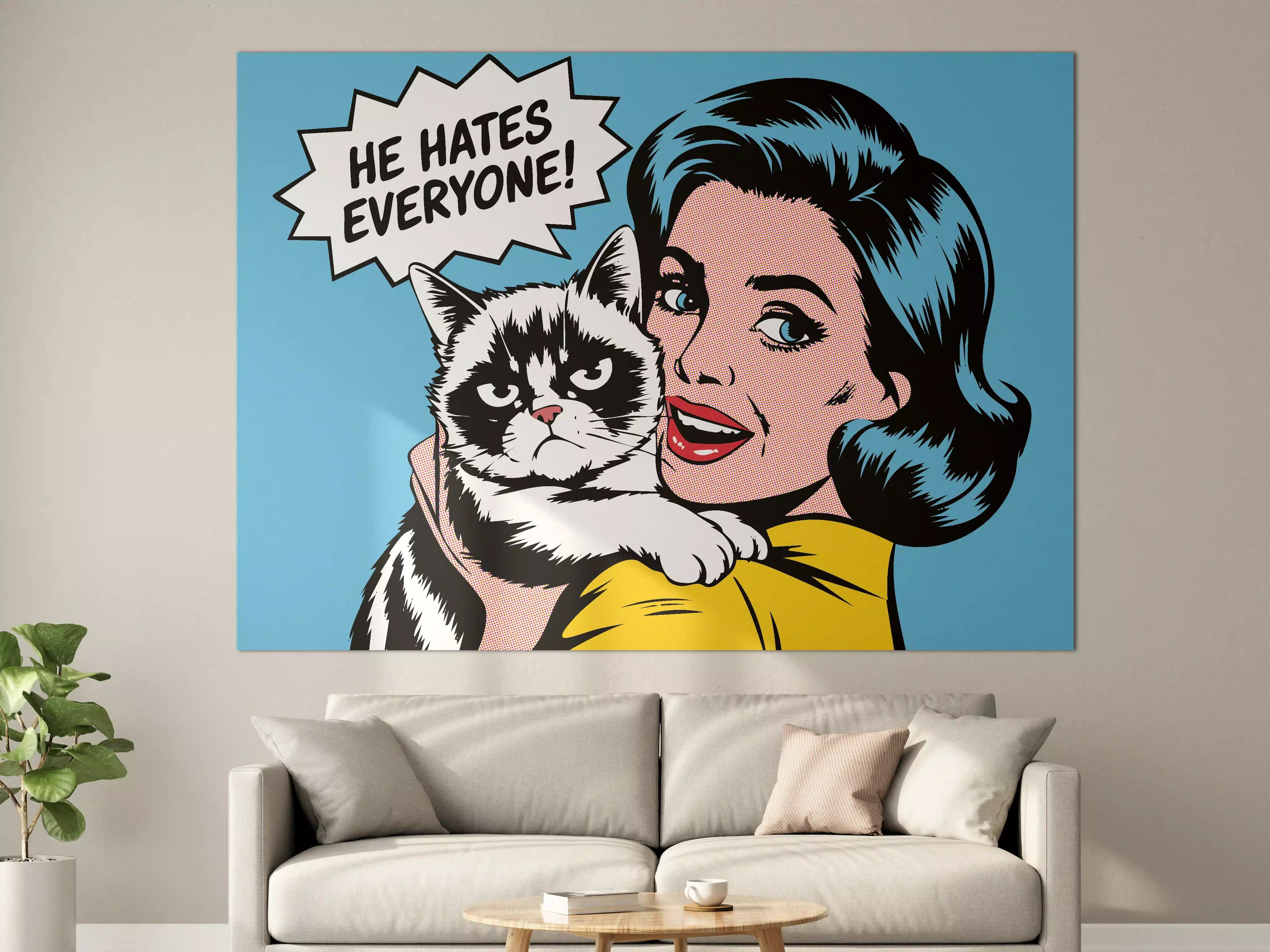 Große Wandbilder - Pop Art Katze mit Sprechblase