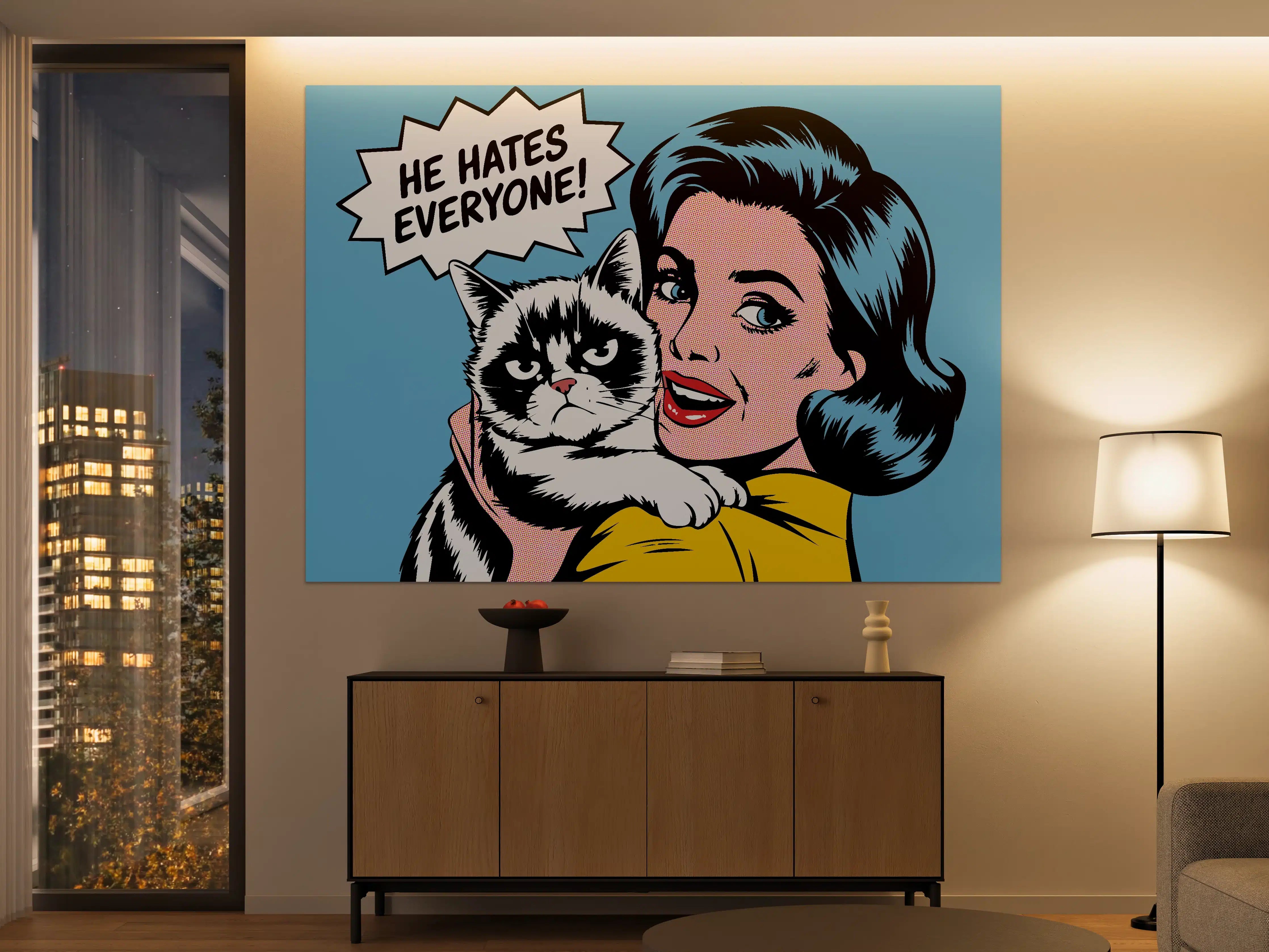 Große Wandbilder - Pop Art Katze mit Sprechblase