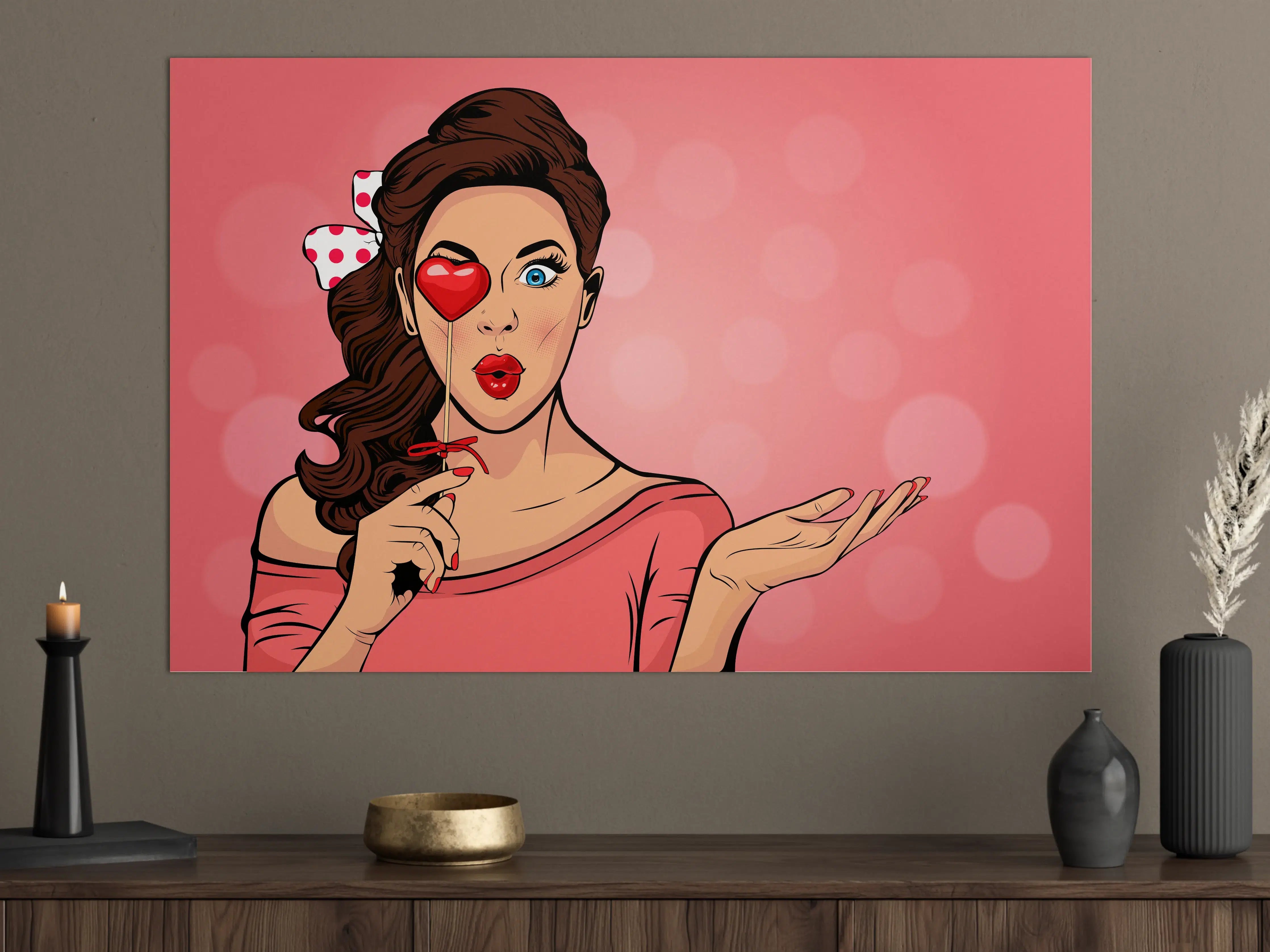 Große Wandbilder - Pop-Art-Lady-mit-Herz-Lolly