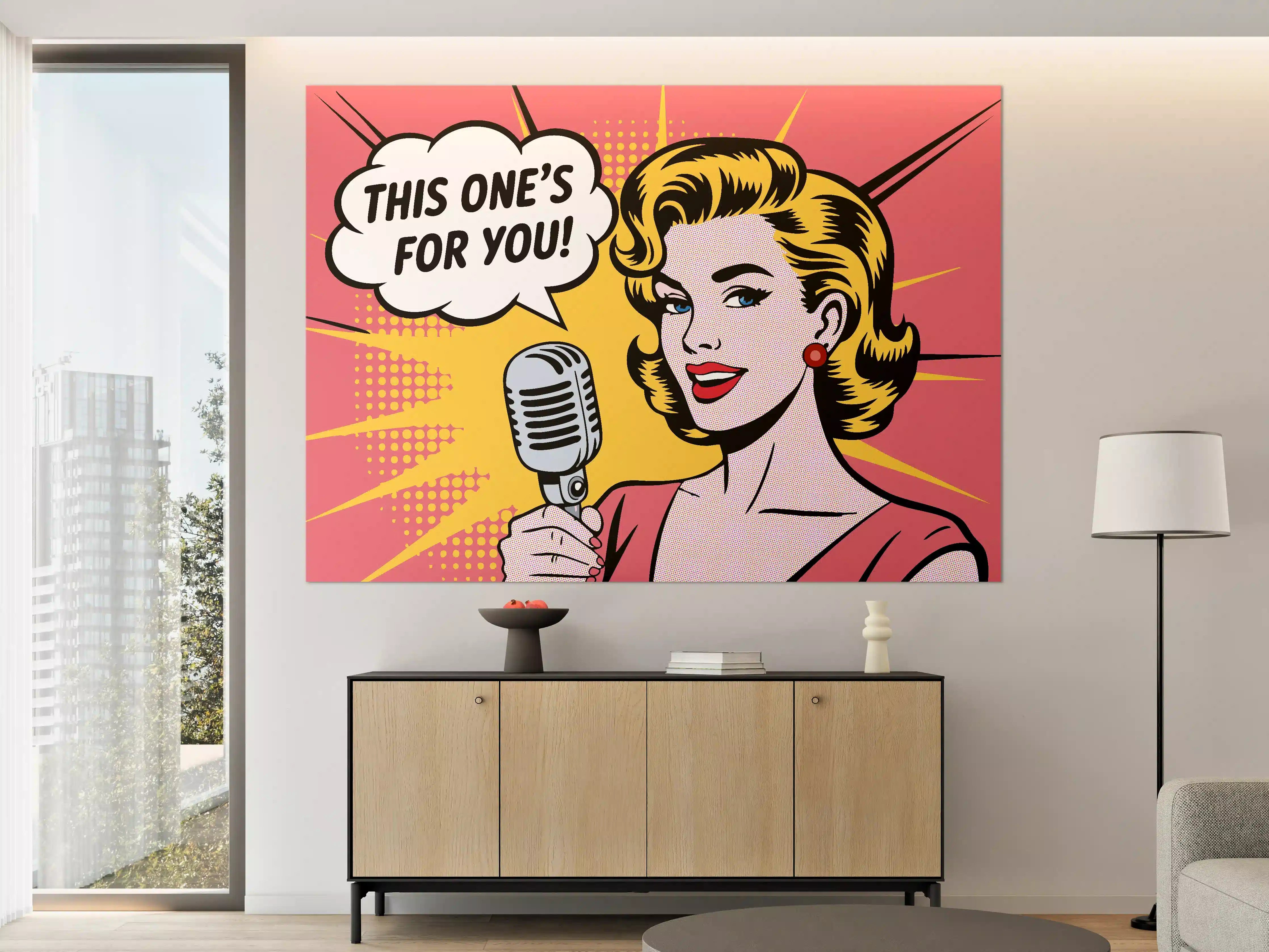 Große Wandbilder - Pop Art Weibliches Denkmal mit Mikrofon