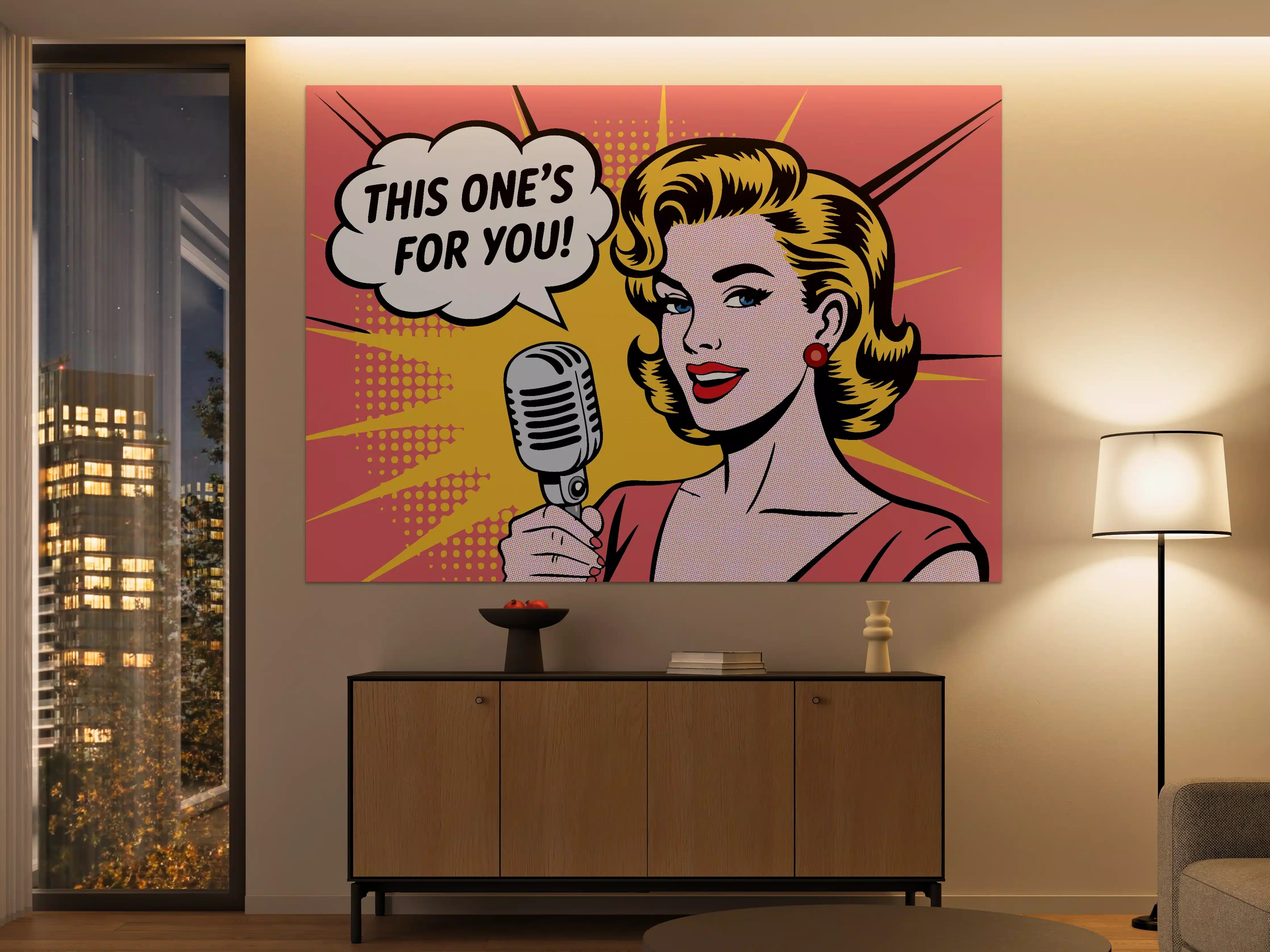 Große Wandbilder - Pop Art Weibliches Denkmal mit Mikrofon