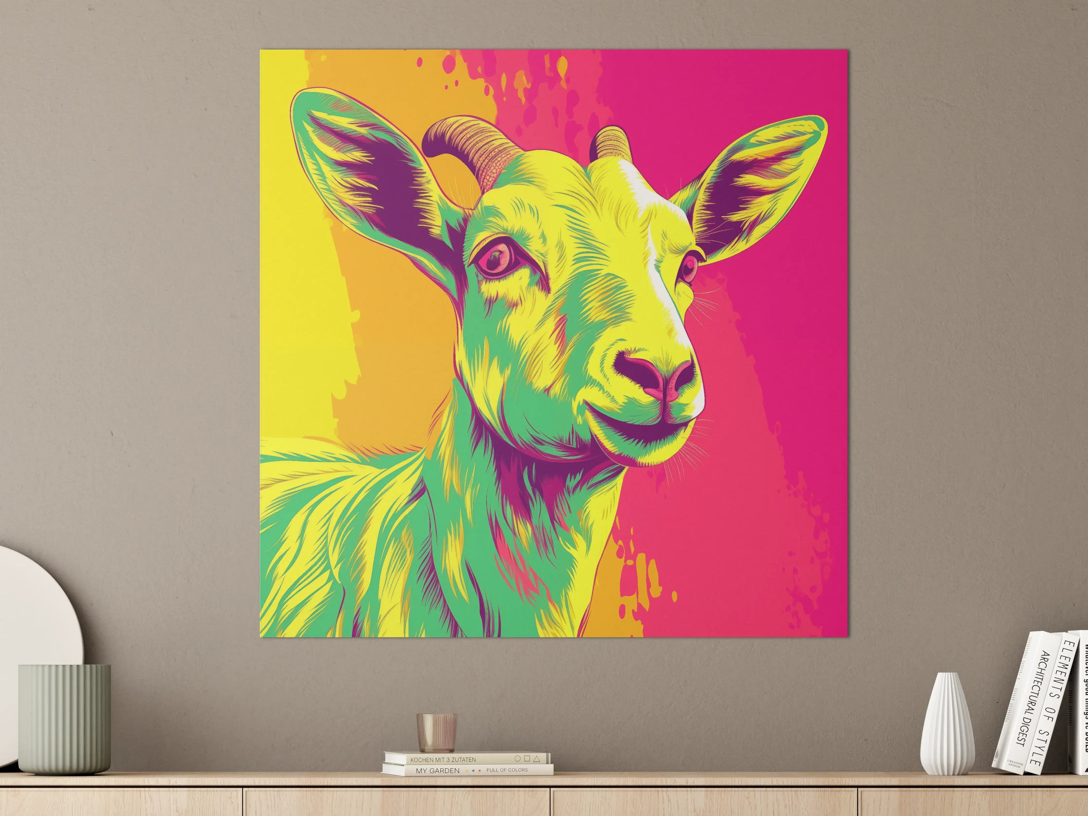Große Wandbilder - Pop Art Ziegenporträt in Neonfarben