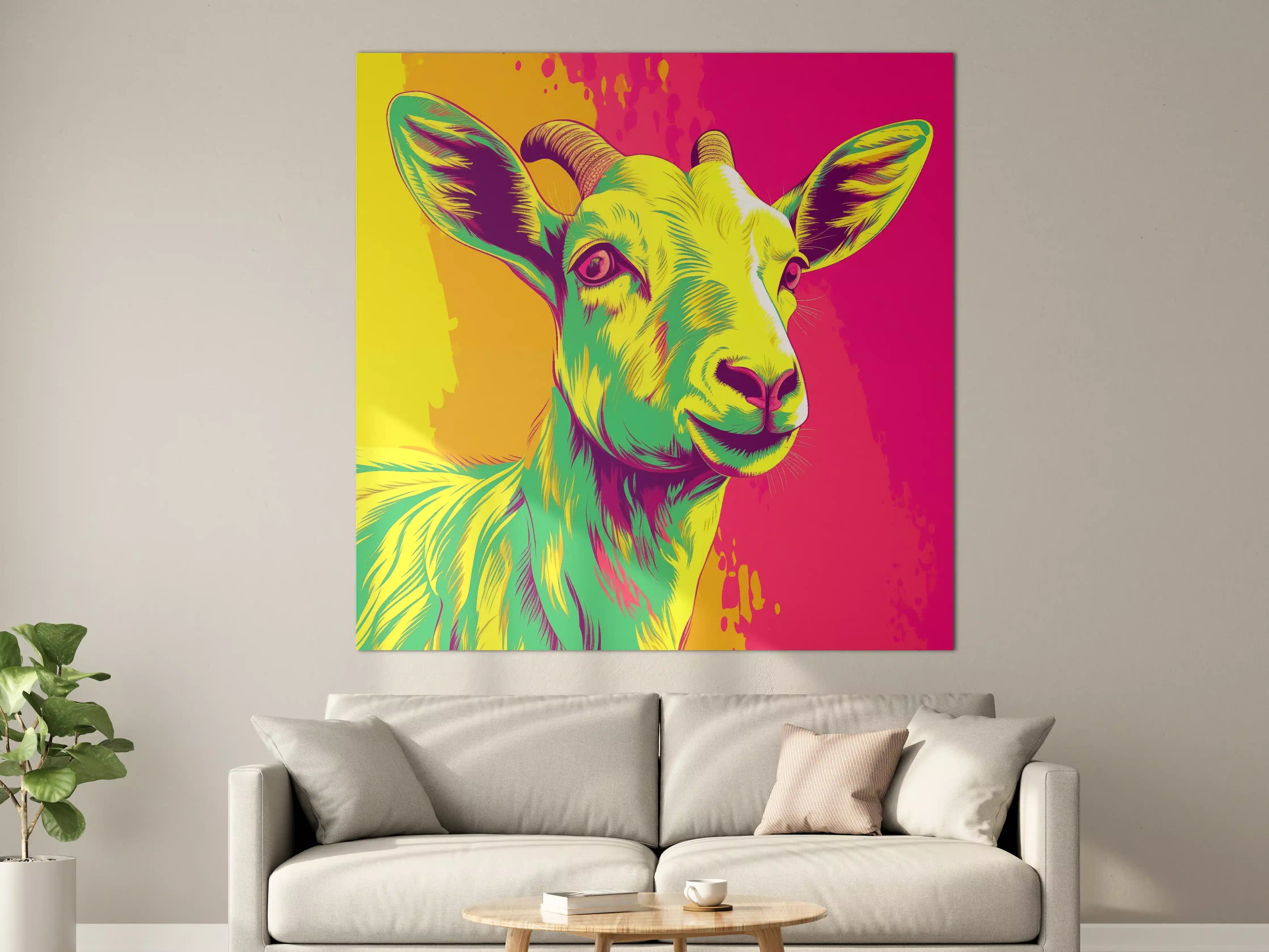 Große Wandbilder - Pop Art Ziegenporträt in Neonfarben