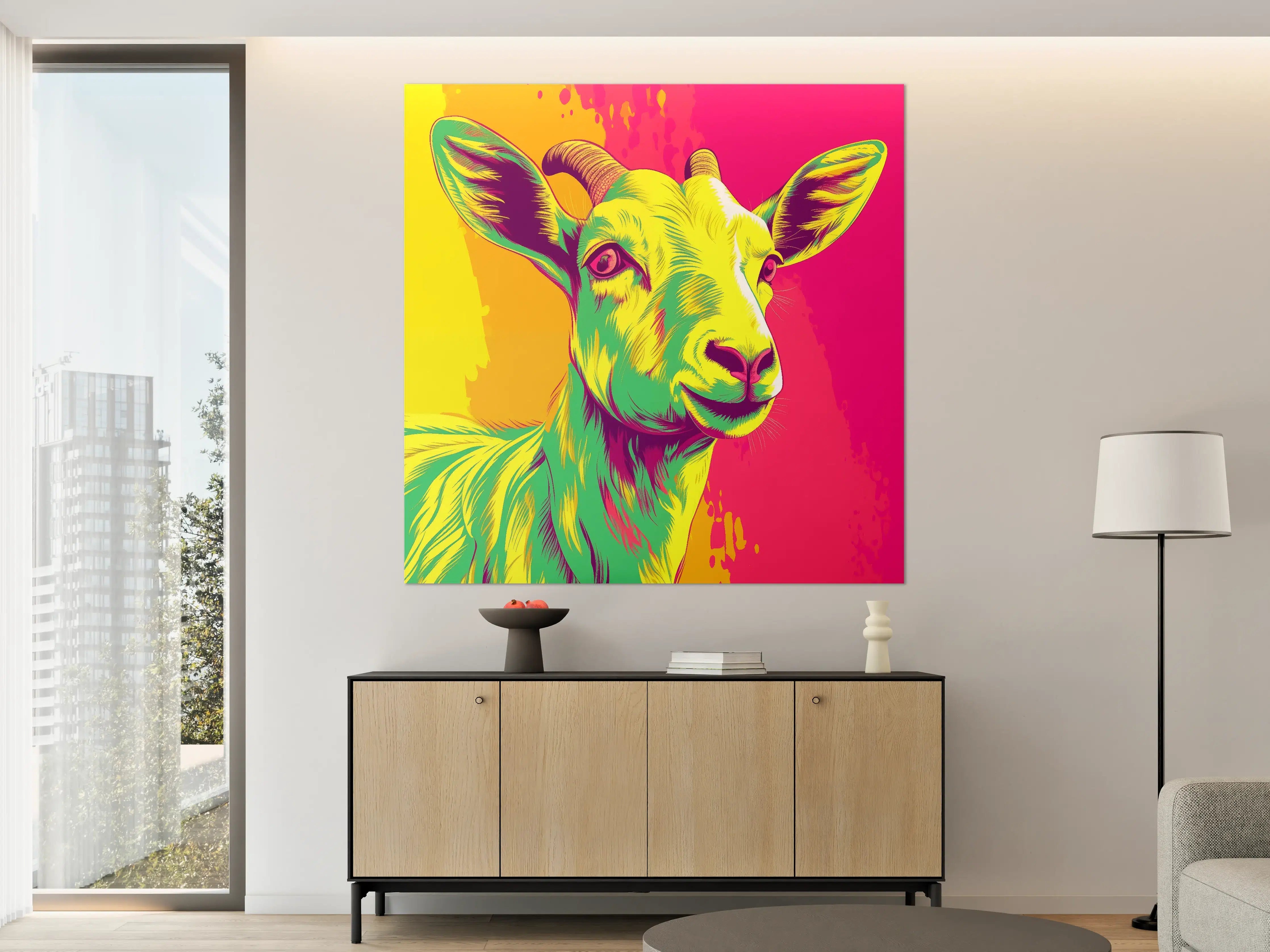 Große Wandbilder - Pop Art Ziegenporträt in Neonfarben