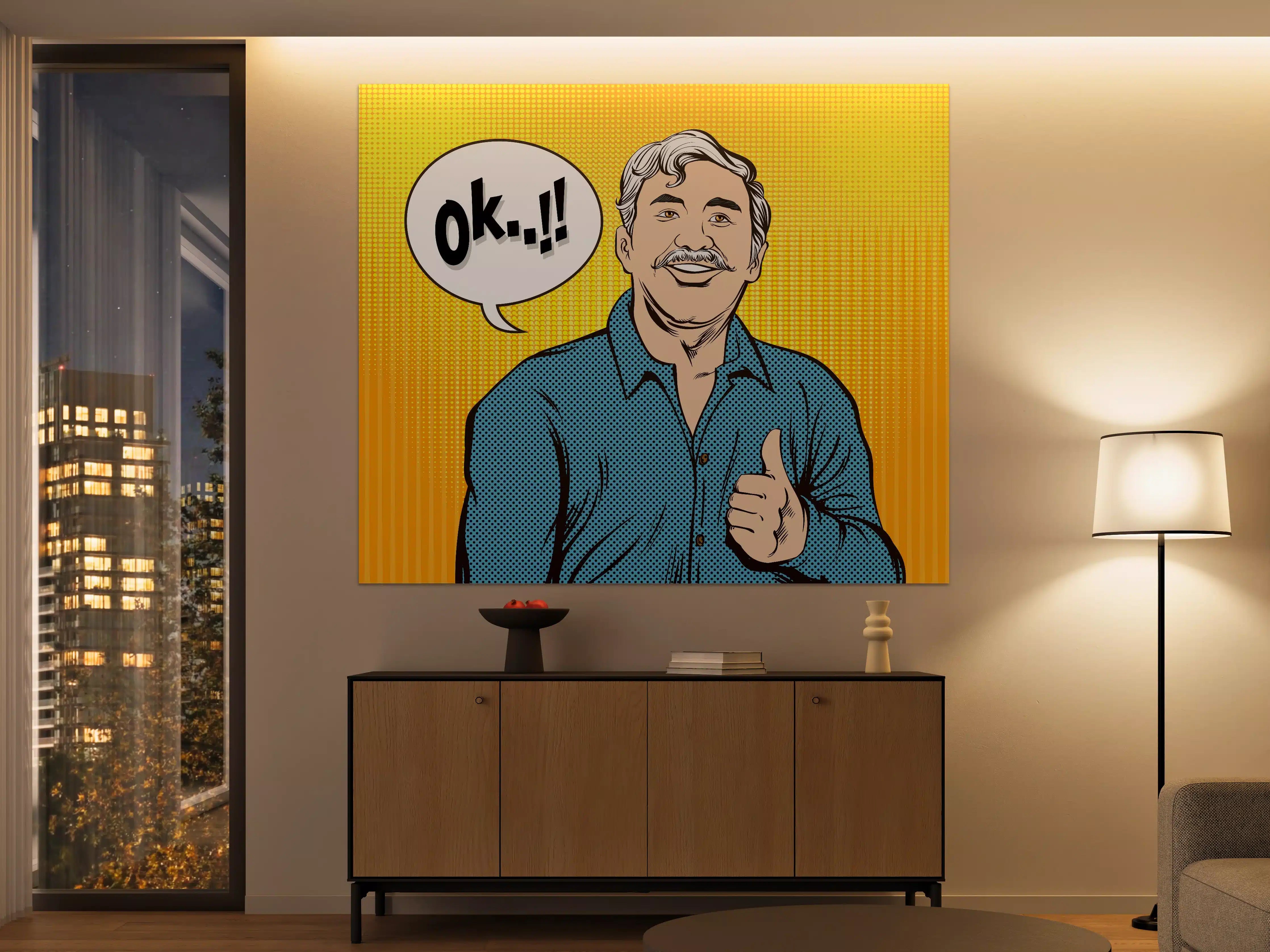 Große Wandbilder - Positiver Comic-Mann Daumen hoch