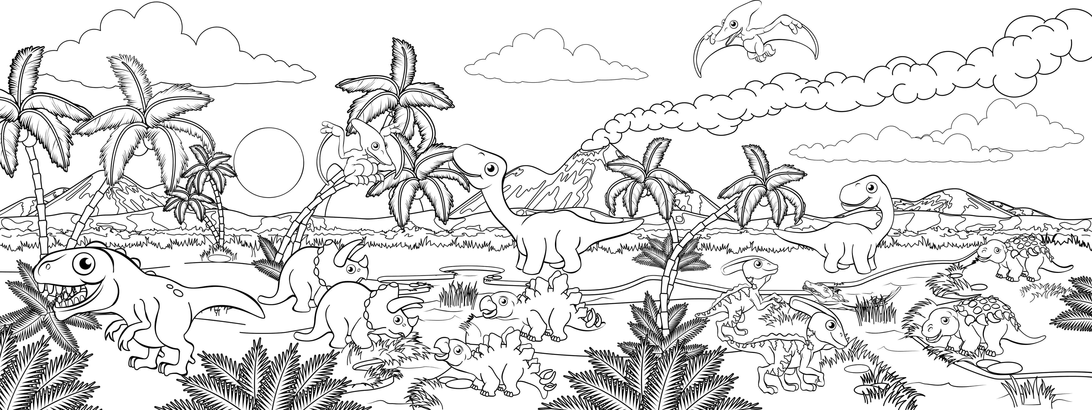 Große Wandbilder-Prächtiges Dinosaurier-Szenario in Schwarz-Weiß
