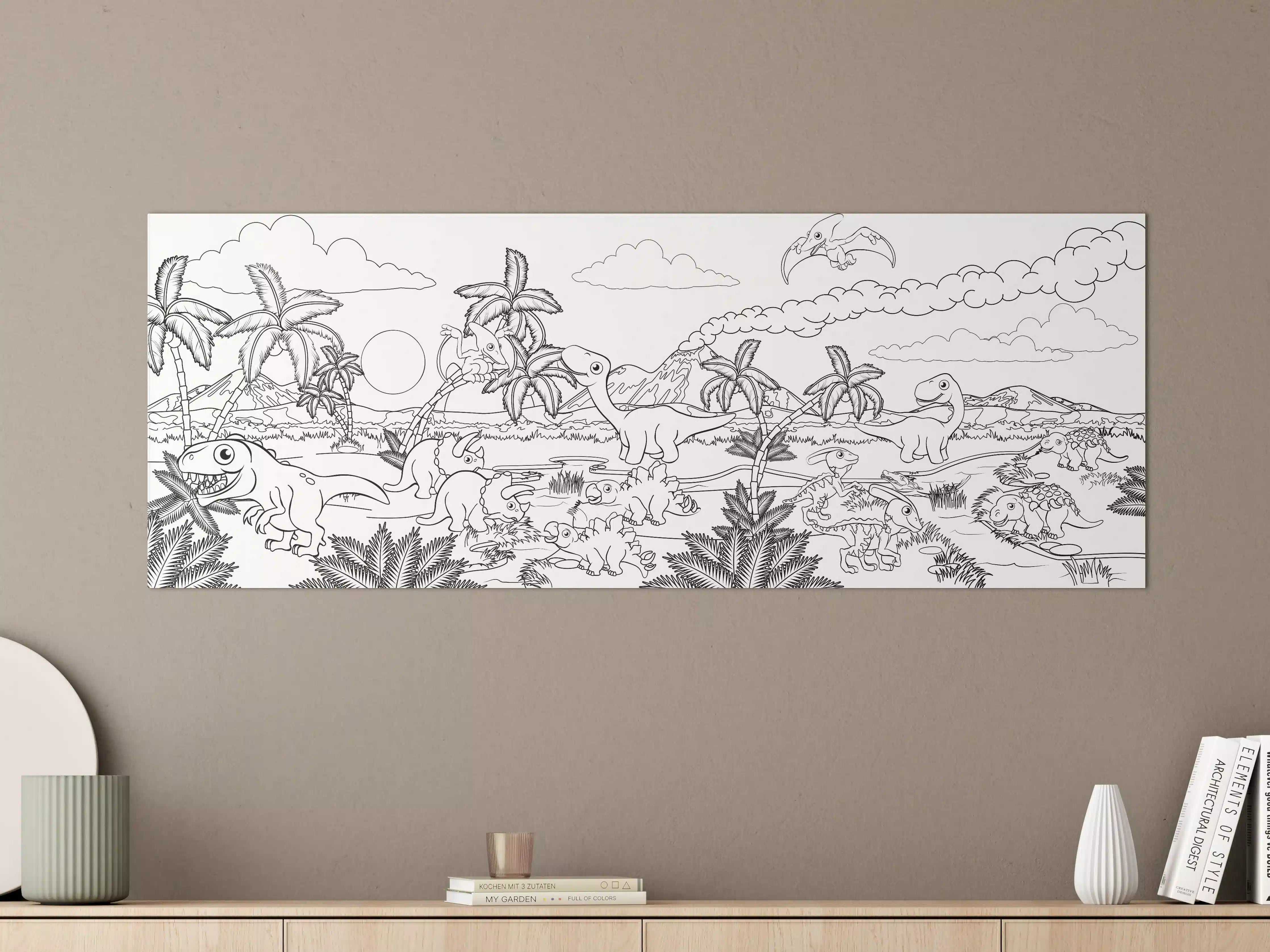 Große Wandbilder - Prächtiges Dinosaurier-Szenario in Schwarz-Weiß
