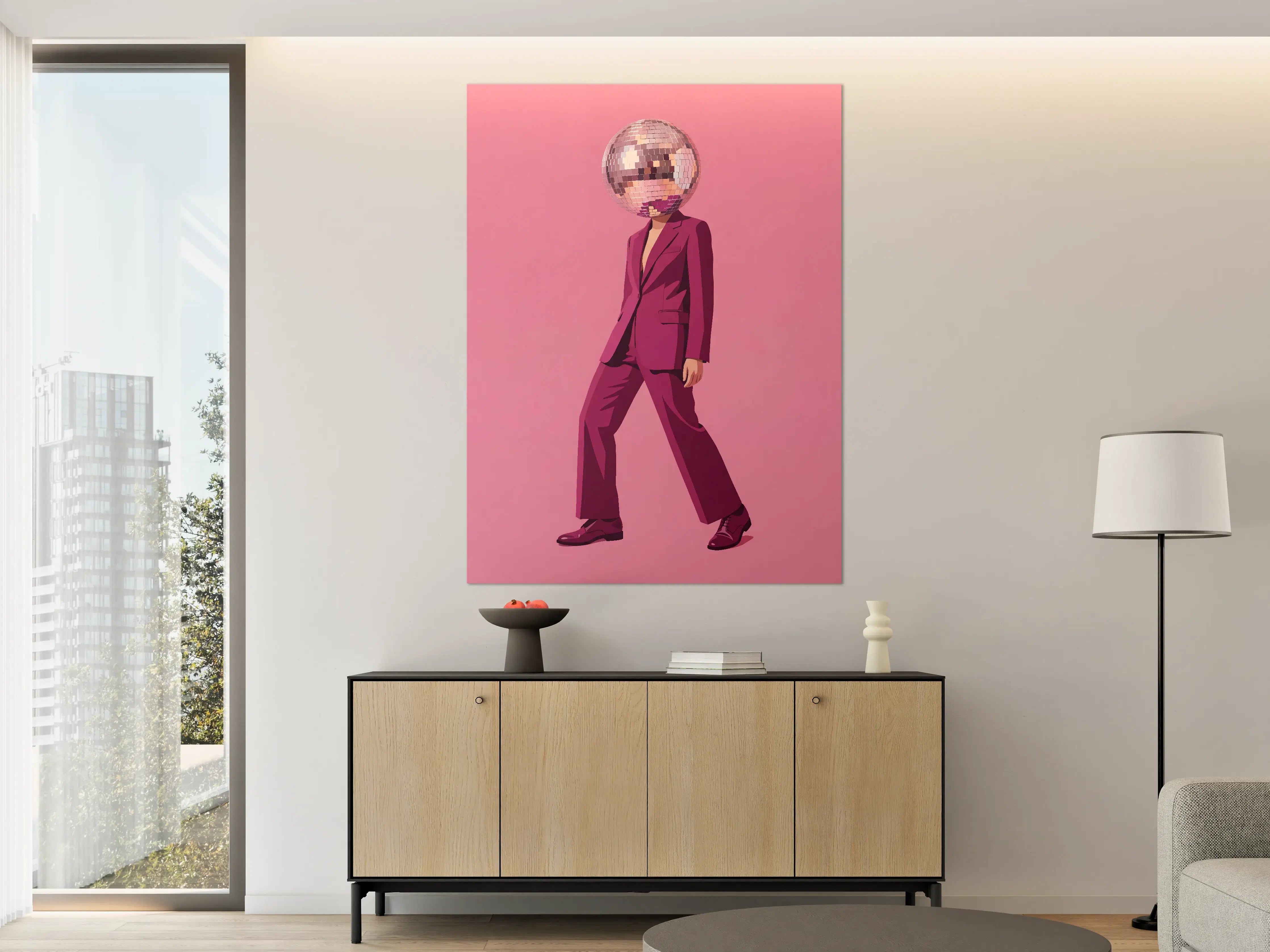 Große Wandbilder - Punkiger Disco-Charakter in Pink