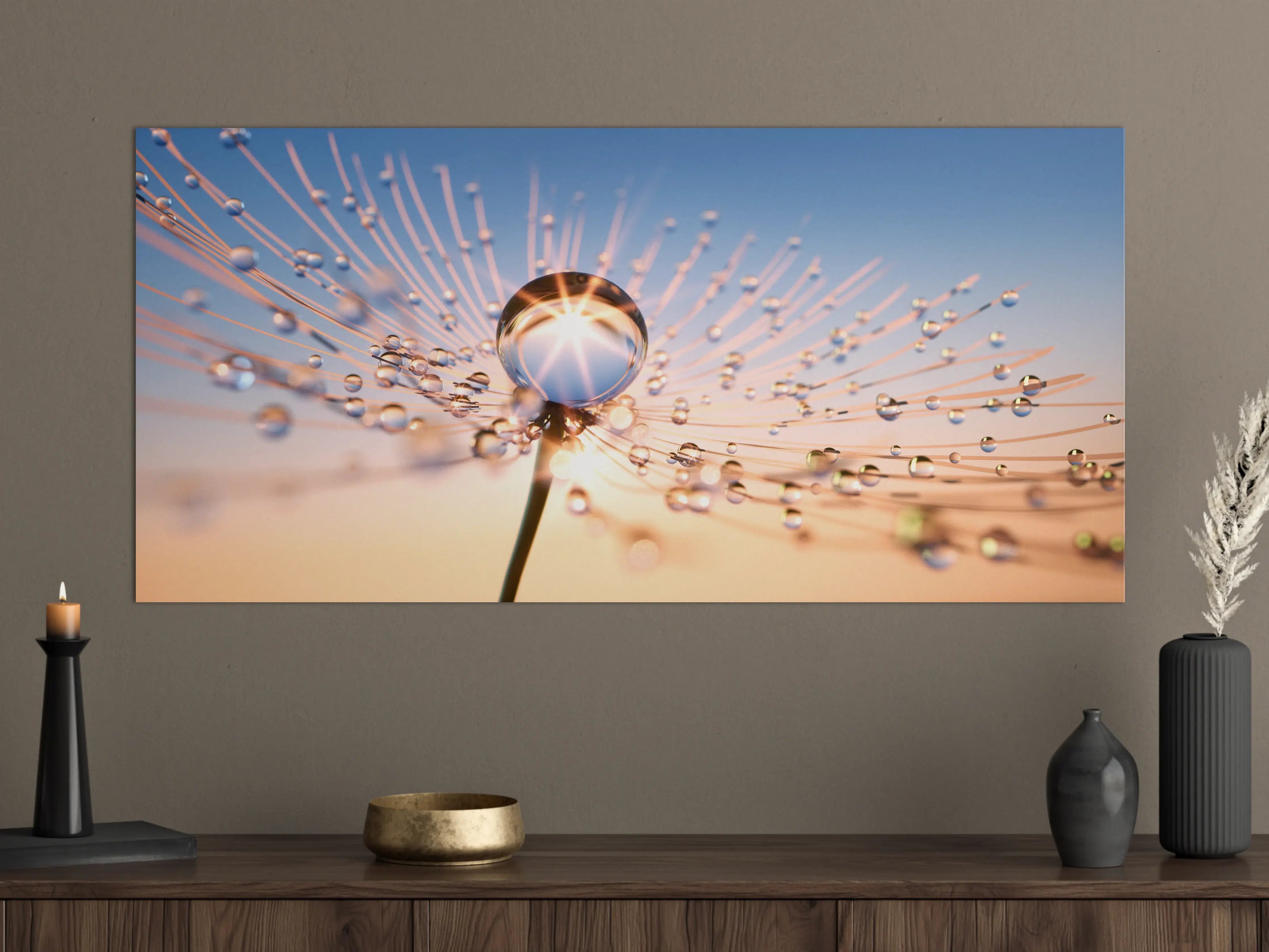 Große Wandbilder - Pusteblume in Nahaufnahme mit Tautropfen