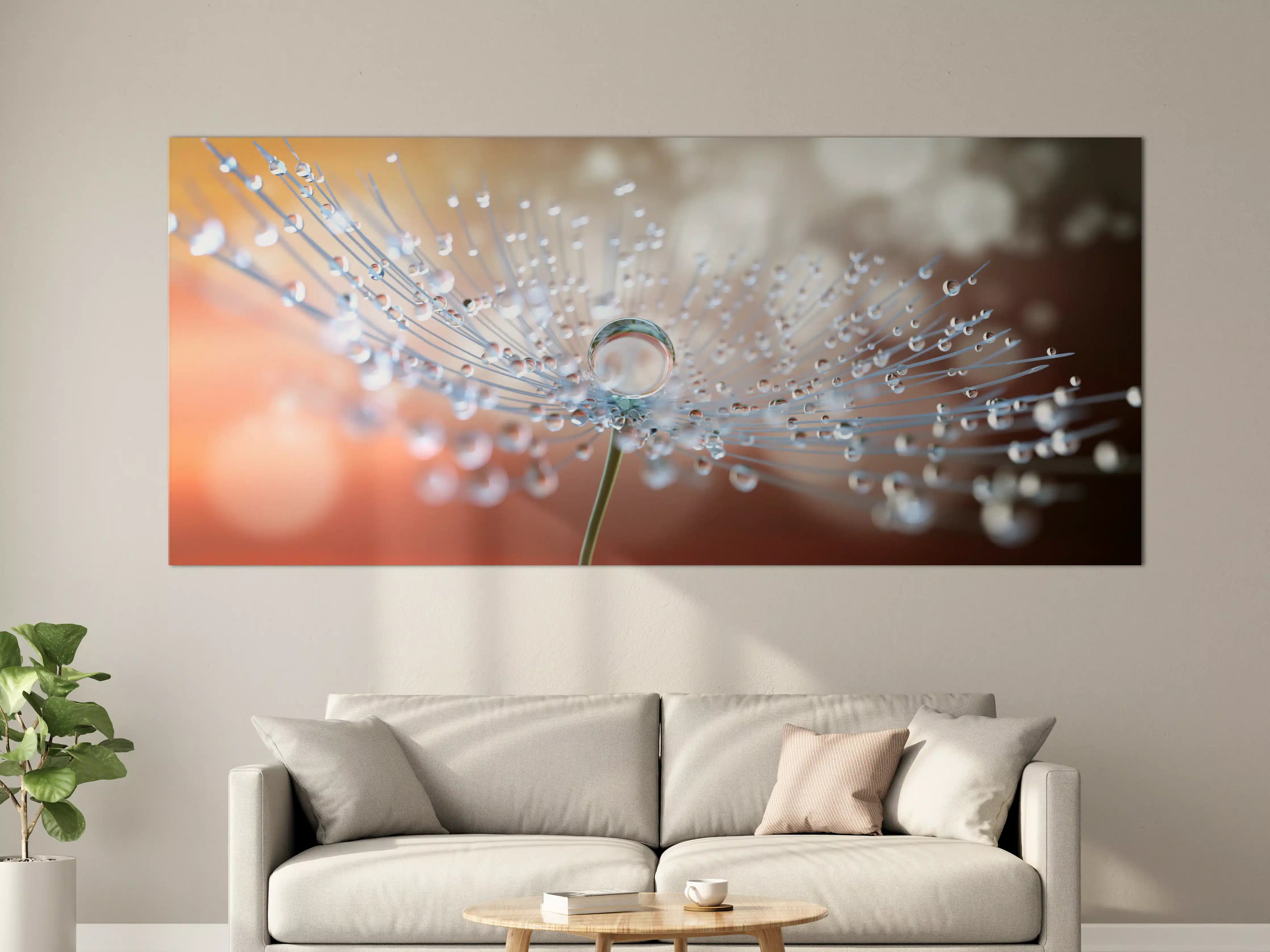 Große Wandbilder - Pusteblume mit Tautropfen bei Abendlicht