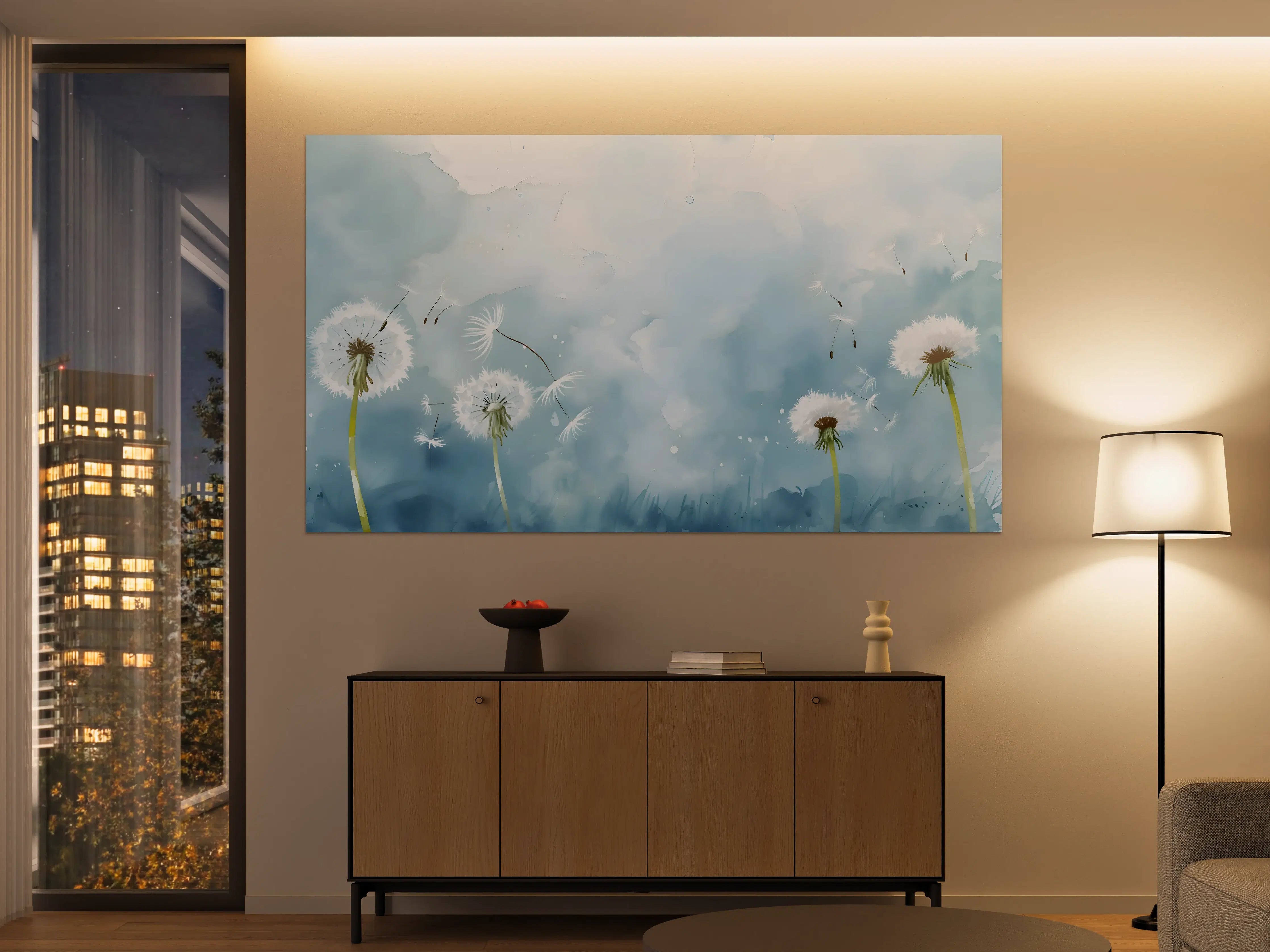Große Wandbilder - Pusteblumen Aquarell Blau-Weiß