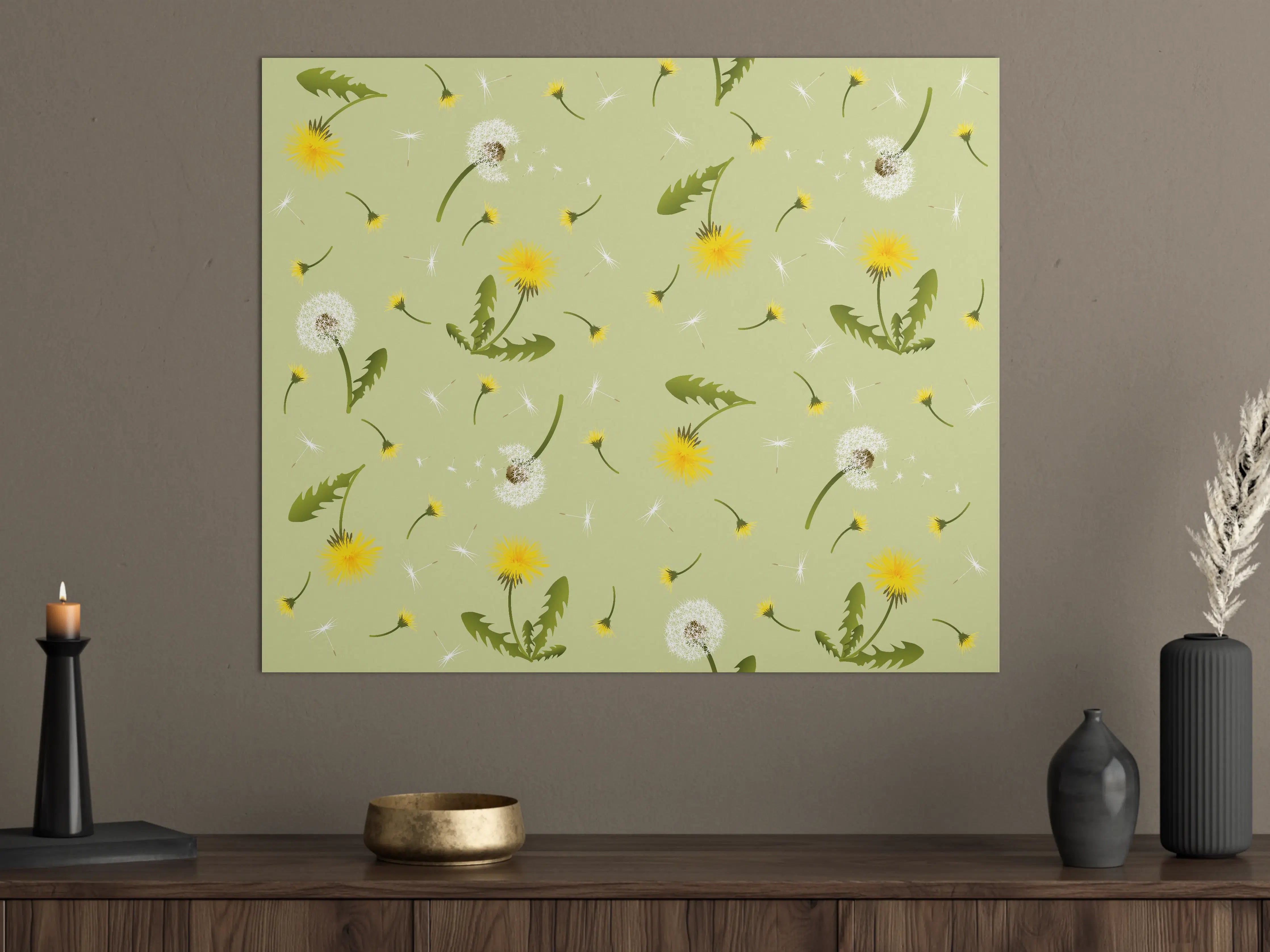 Große Wandbilder - Pusteblumen Grün-Gelb Muster