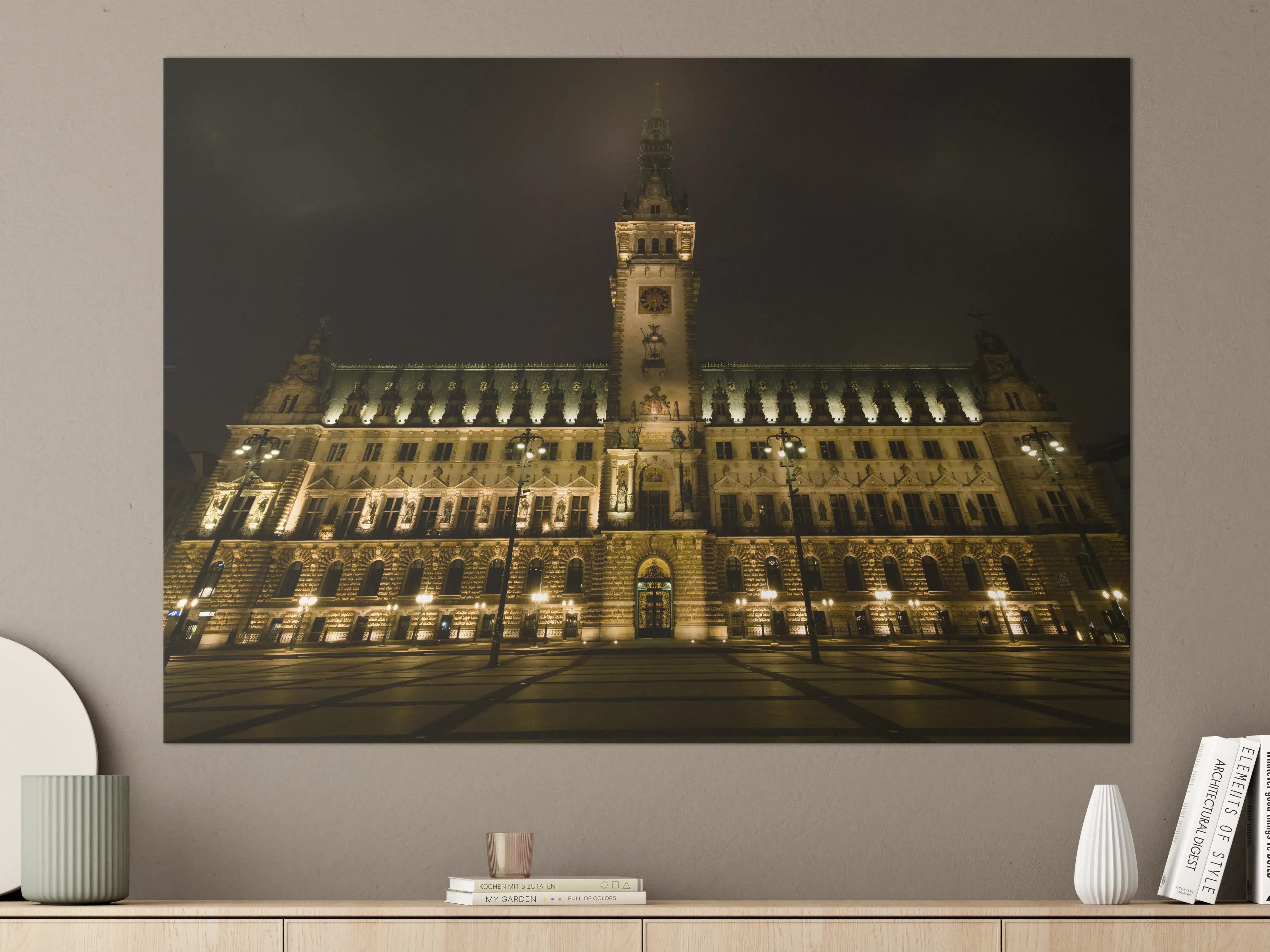 Große Wandbilder - Rathaus Hamburg bei Nacht