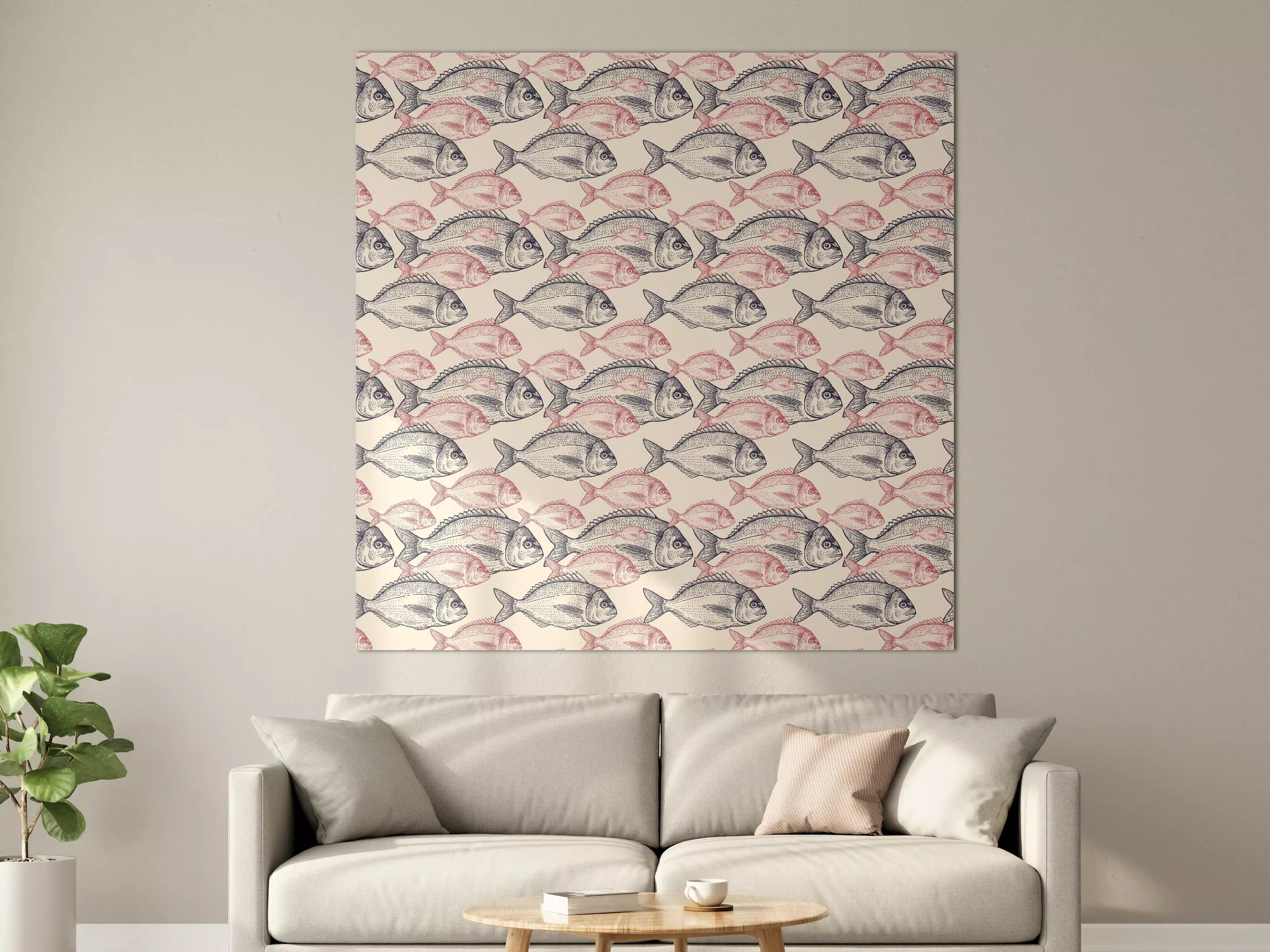 Große Wandbilder - Realistisches Fischmuster Rosa-Grau