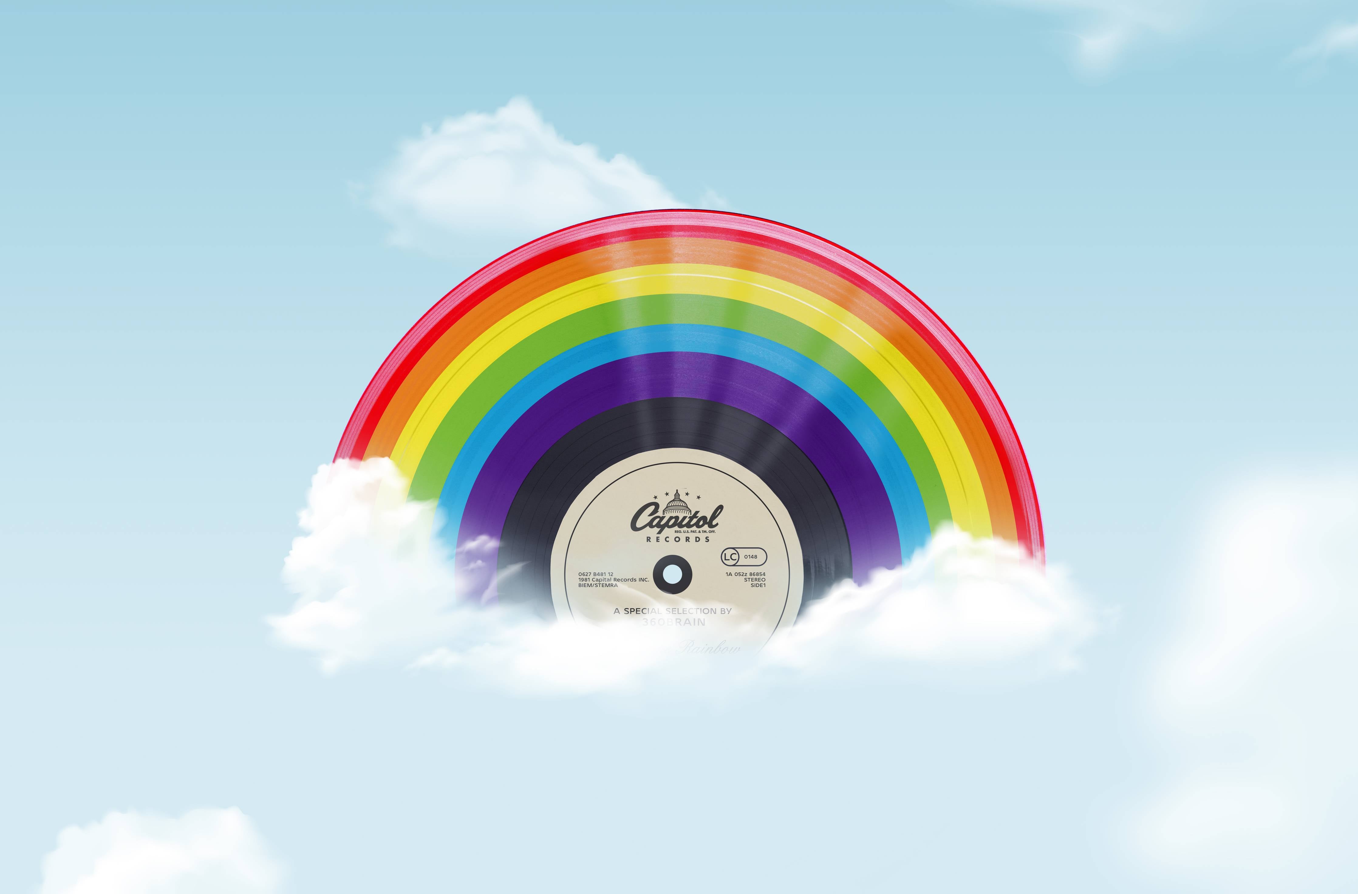 Große Wandbilder-Regenbogen-Schallplatte im Himmel