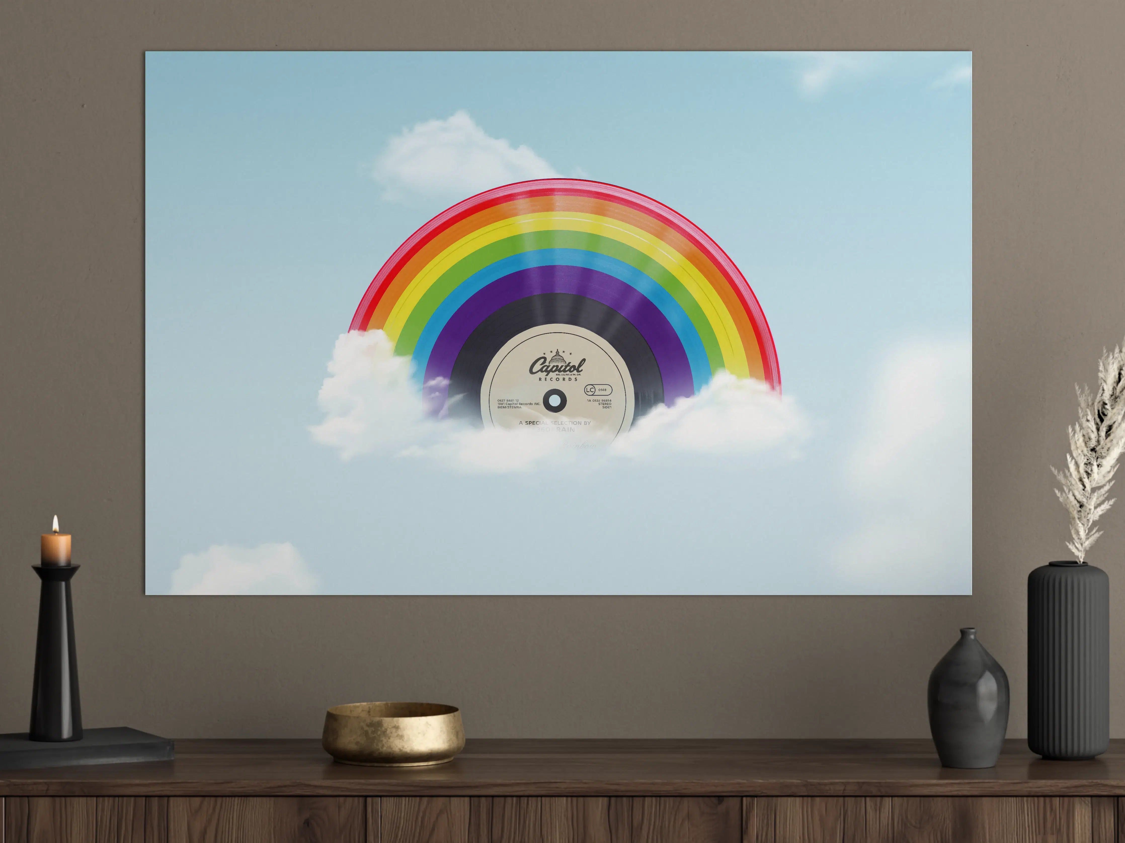 Große Wandbilder - Regenbogen-Schallplatte im Himmel