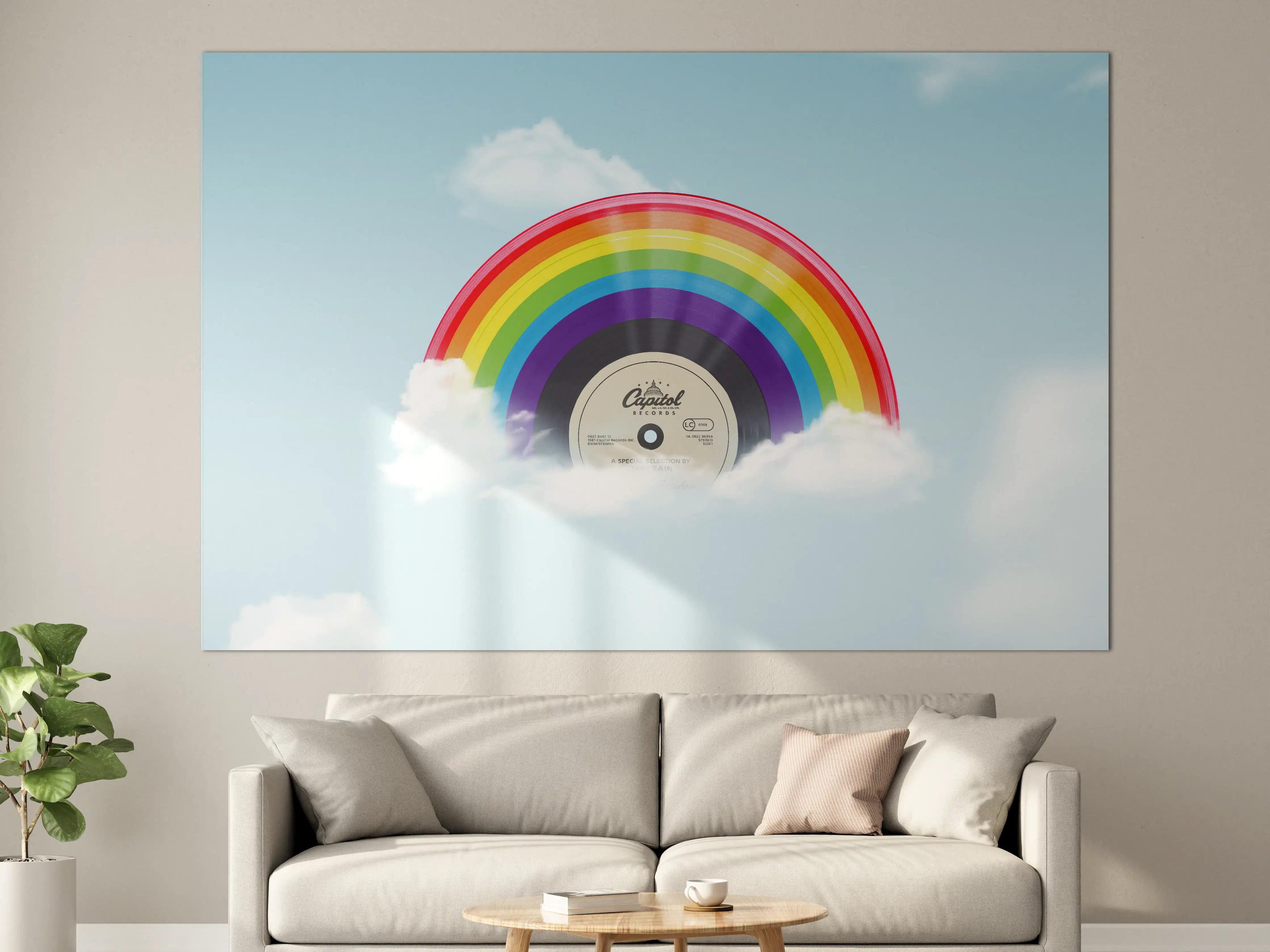 Große Wandbilder - Regenbogen-Schallplatte im Himmel
