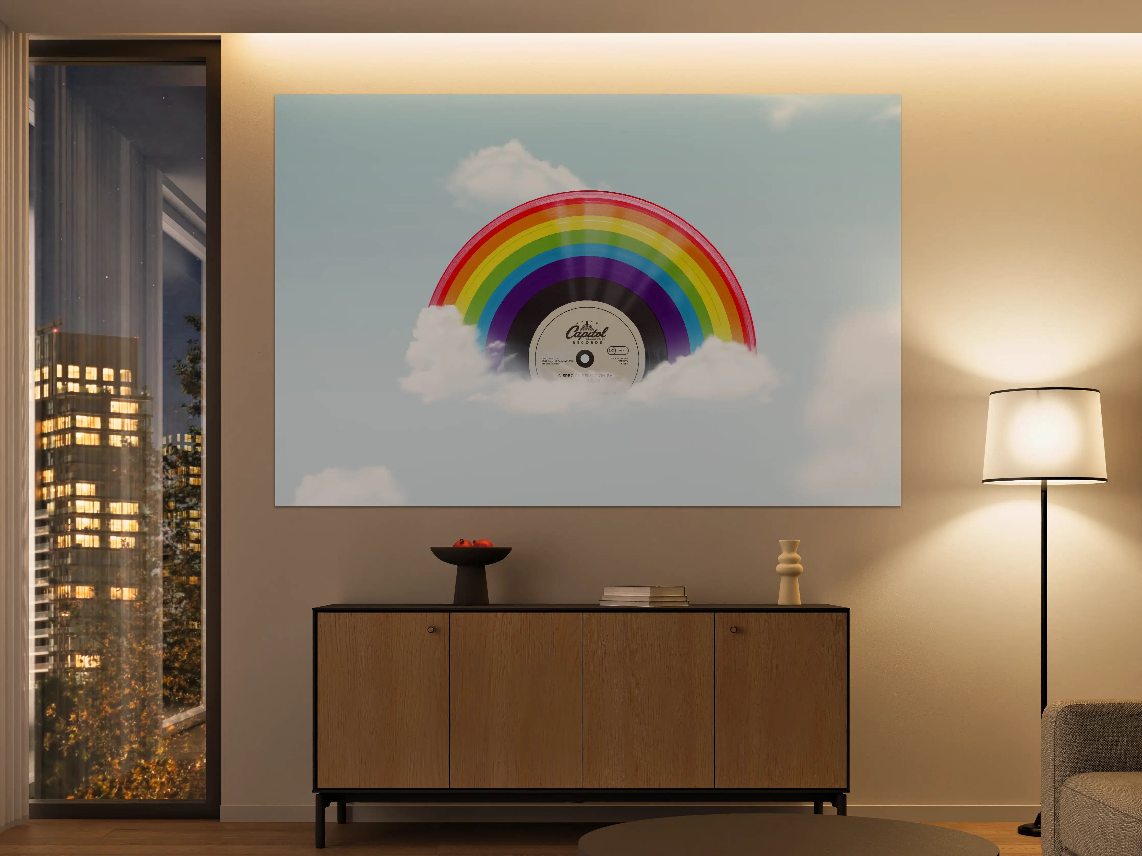 Große Wandbilder - Regenbogen-Schallplatte im Himmel