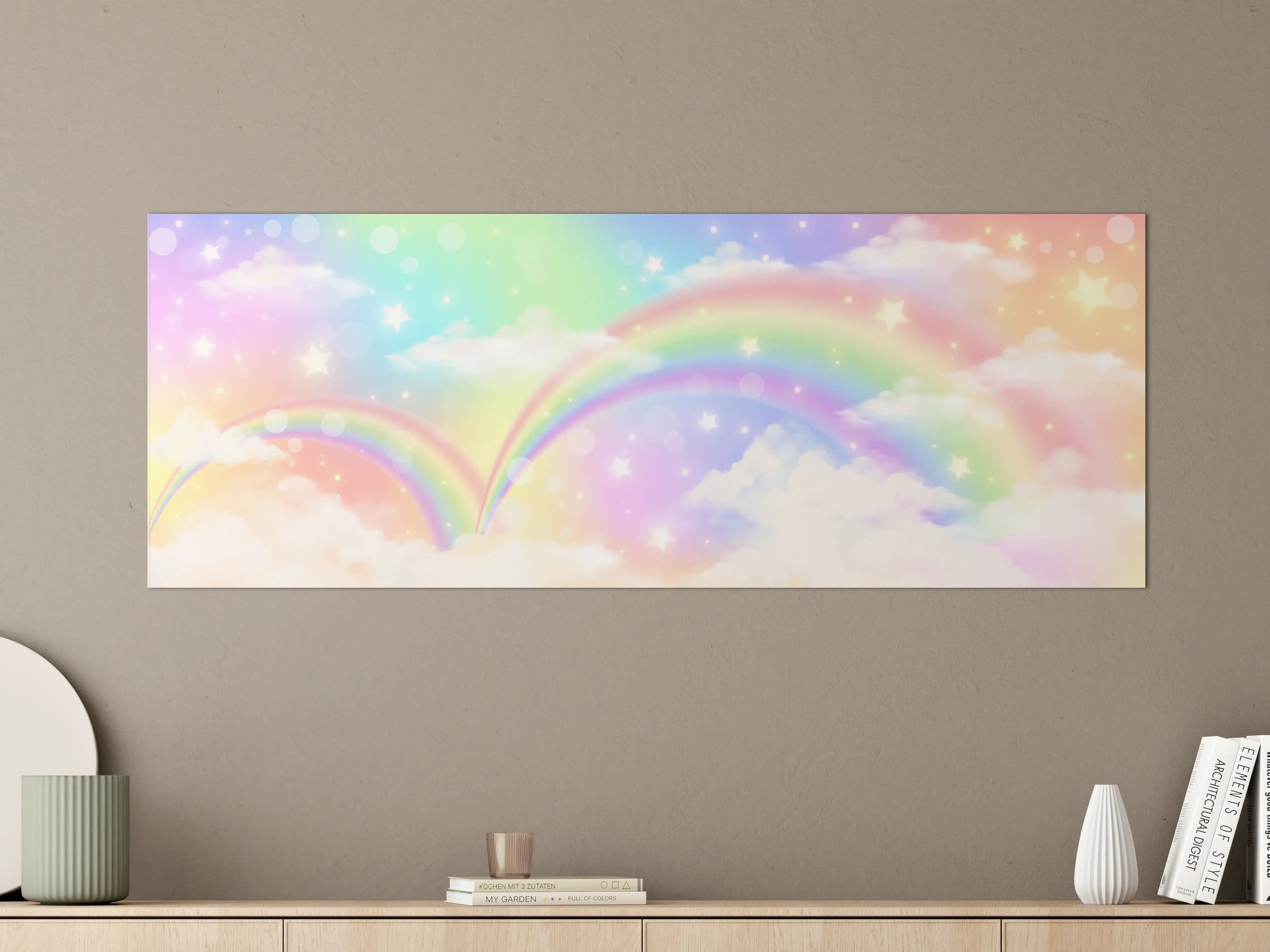 Große Wandbilder - Regenbogenhimmel mit pastelfarbenen Wolken