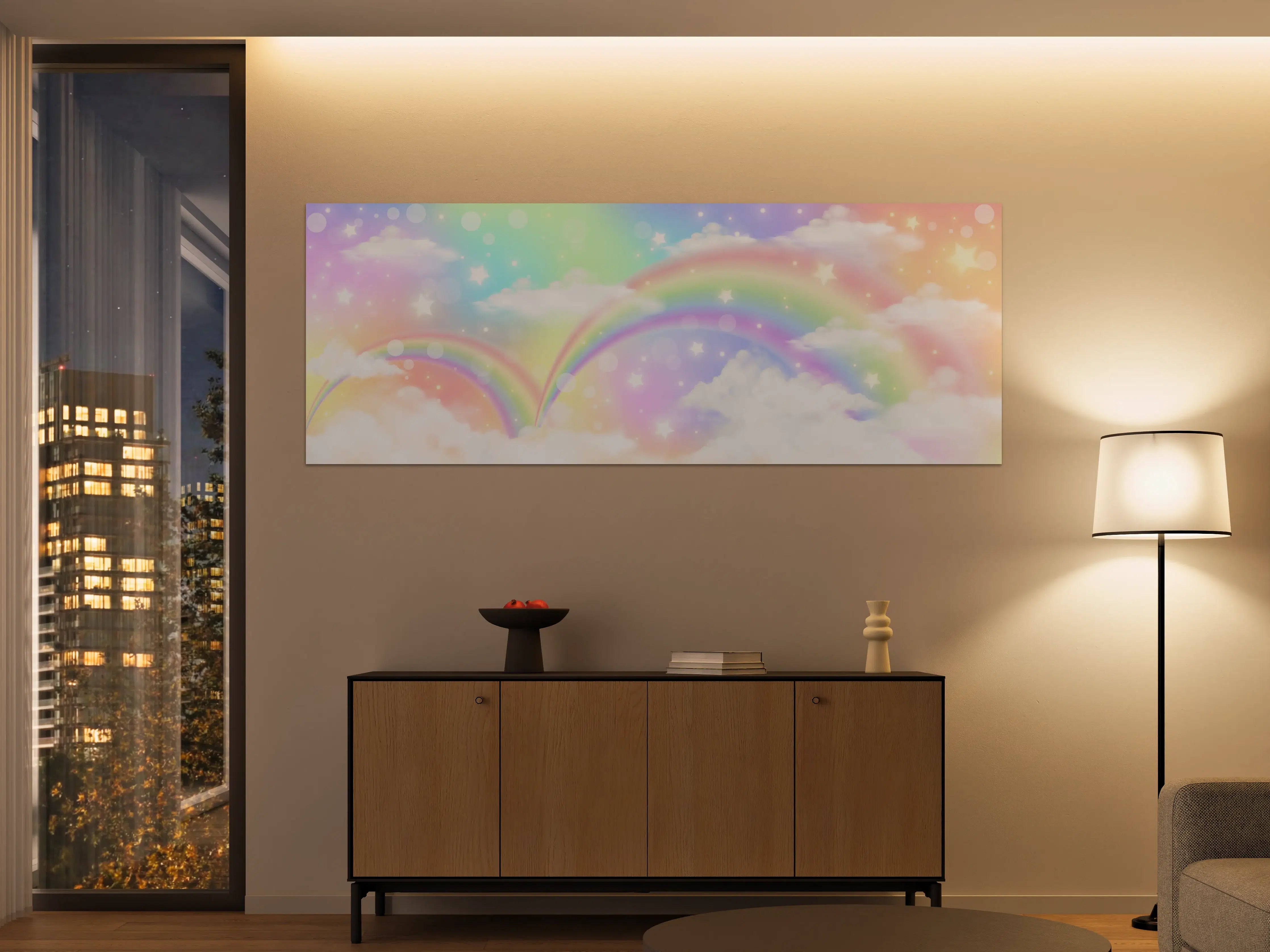 Große Wandbilder - Regenbogenhimmel mit pastelfarbenen Wolken