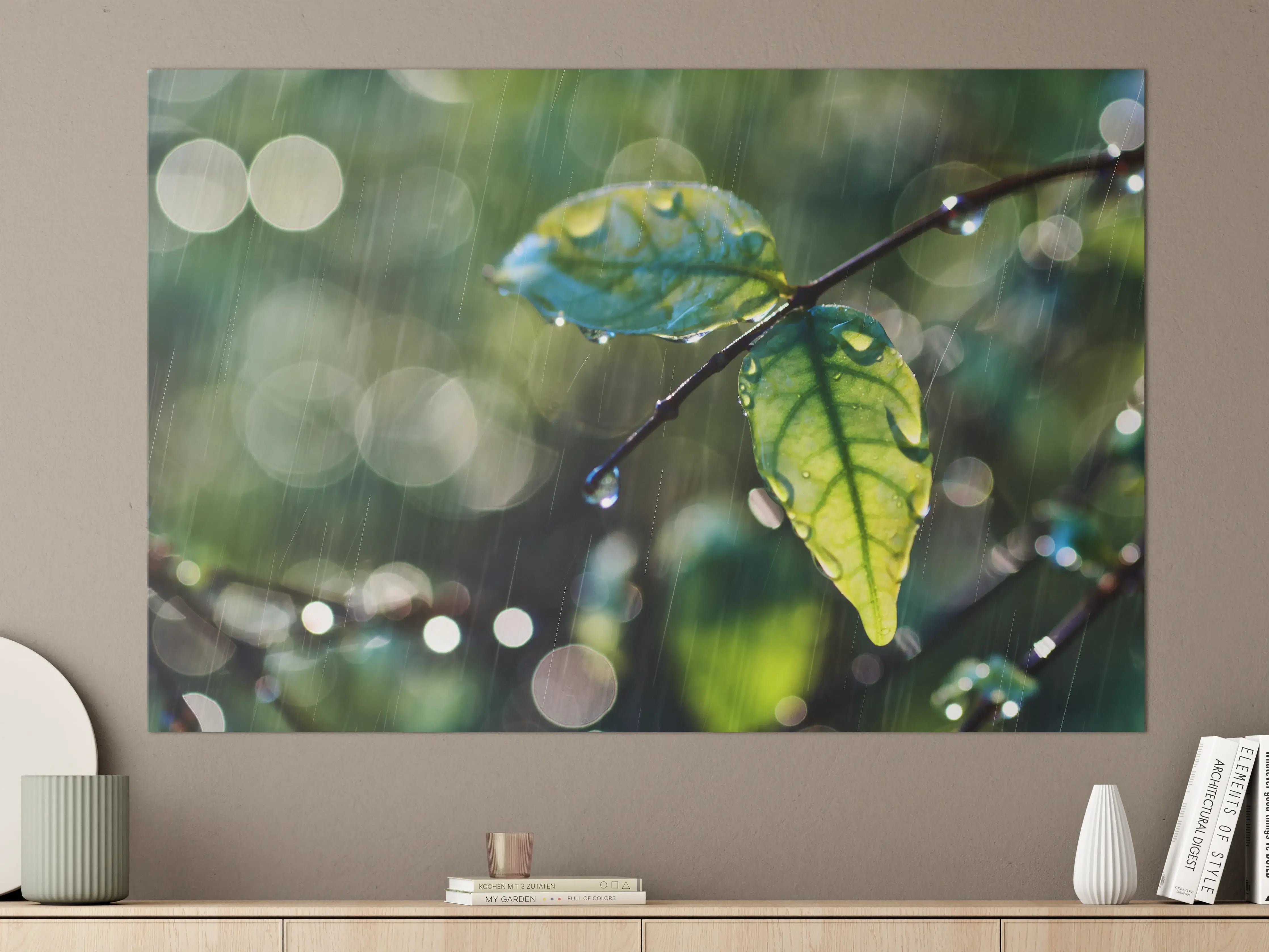Große Wandbilder - Regentropfen auf Blatt