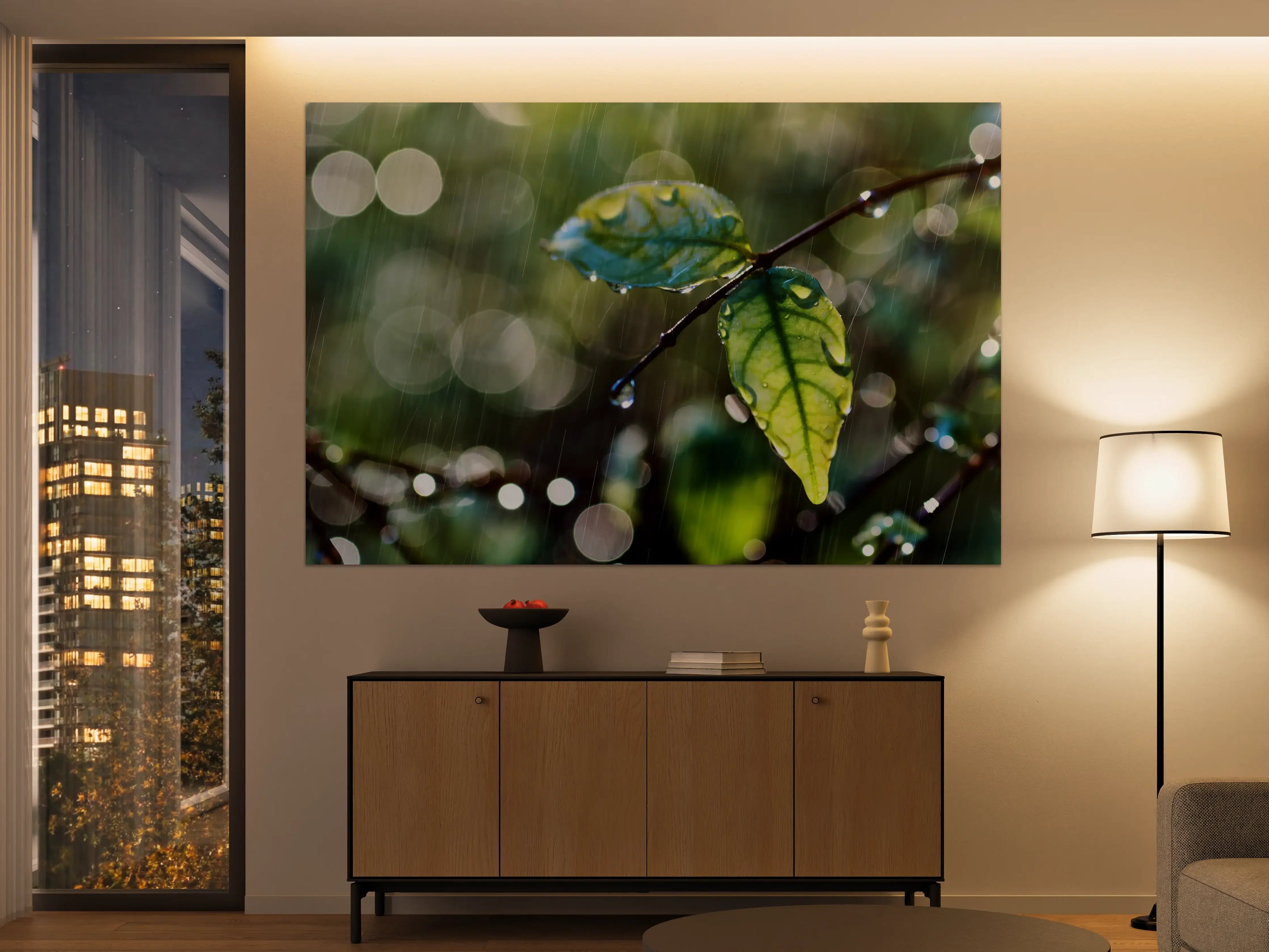 Große Wandbilder - Regentropfen auf Blatt