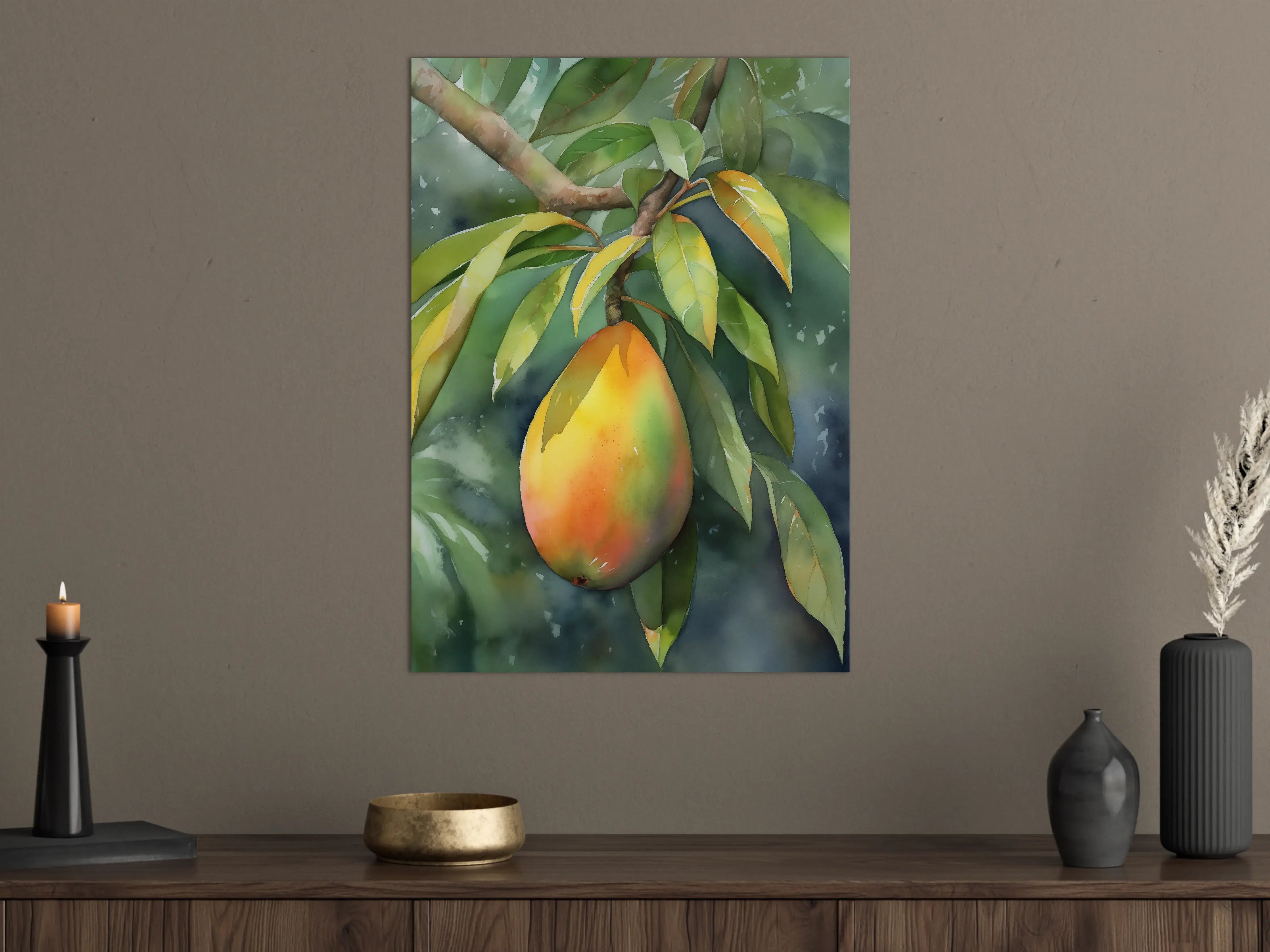 Große Wandbilder - Reife Mango in grünen Blättern