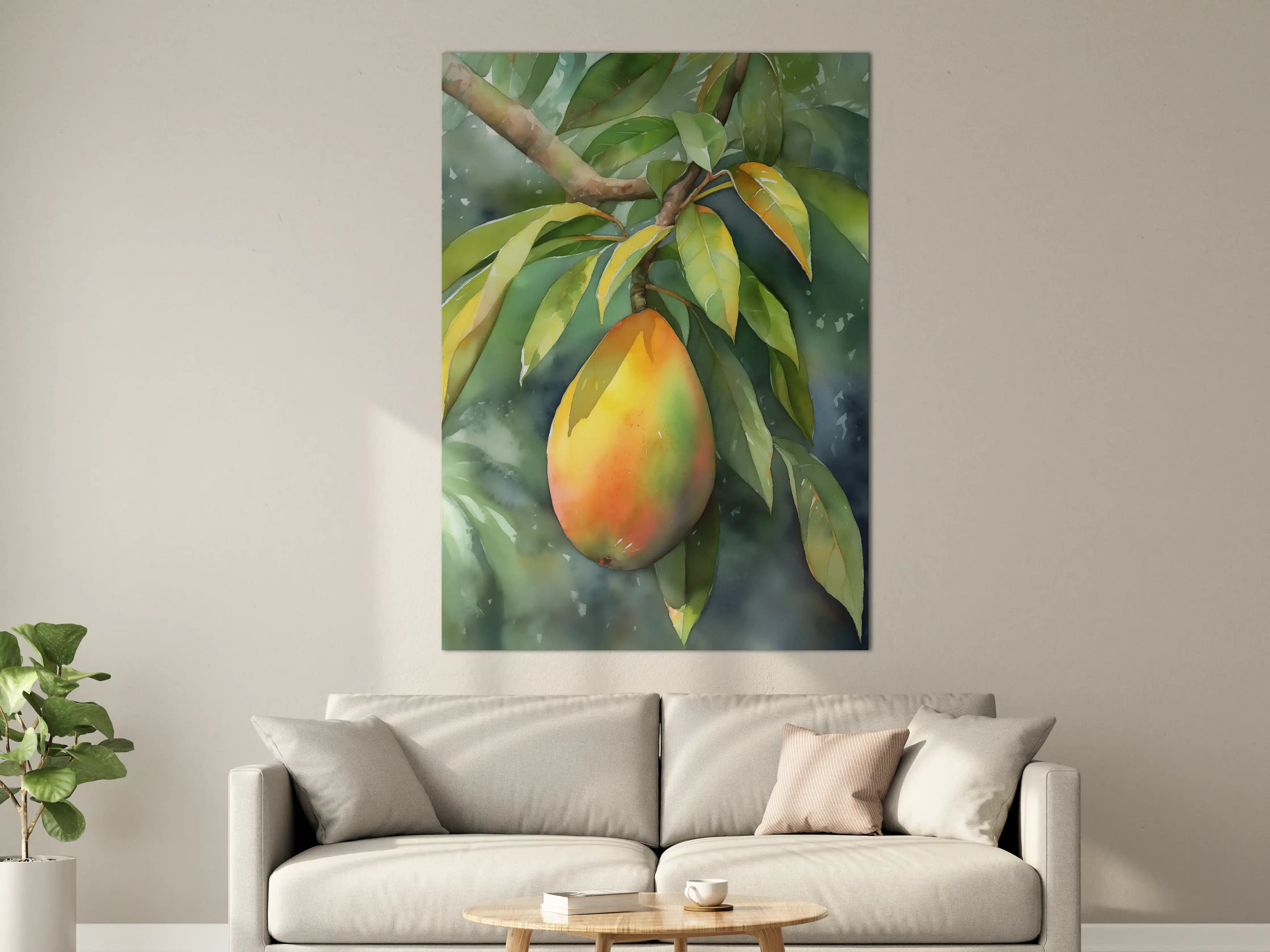 Große Wandbilder - Reife Mango in grünen Blättern